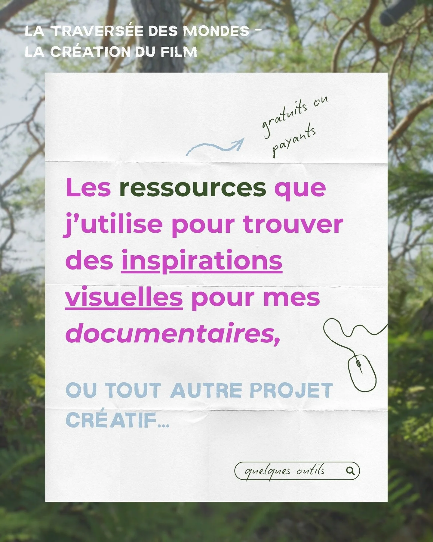 ✨ Voici quelques ressources pour nourrir votre regard et trouver des&nbsp;inspirations visuelles pour vos&nbsp;projets cr&eacute;atifs. 🎬🌿

La travers&eacute;e des mondes a besoin de votre soutien !
Faites un don sur helloasso, et aidez-nous &agrav