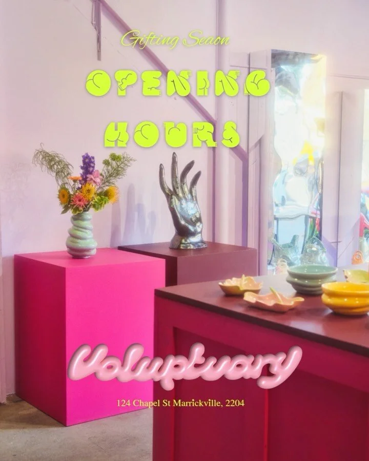 Festive Season Opening Hours 🦋 124 Chapel st, Marrickville 2204 💓
.
Pop in for a visit and prepare to be know as the best gift giver amongst your loved ones, everyone wants a little Voluptuary for Xmas 😚😚
.
See youu soon xoxo Emma💘
.
Studio pics