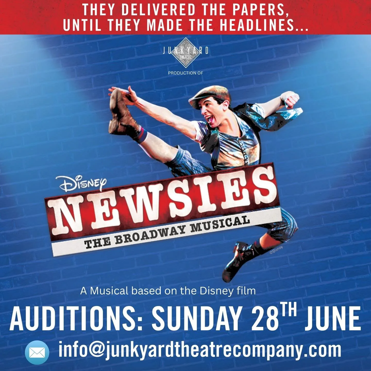 Stop the press! Email now to book your audition for our November production of Newsies! 🗞️