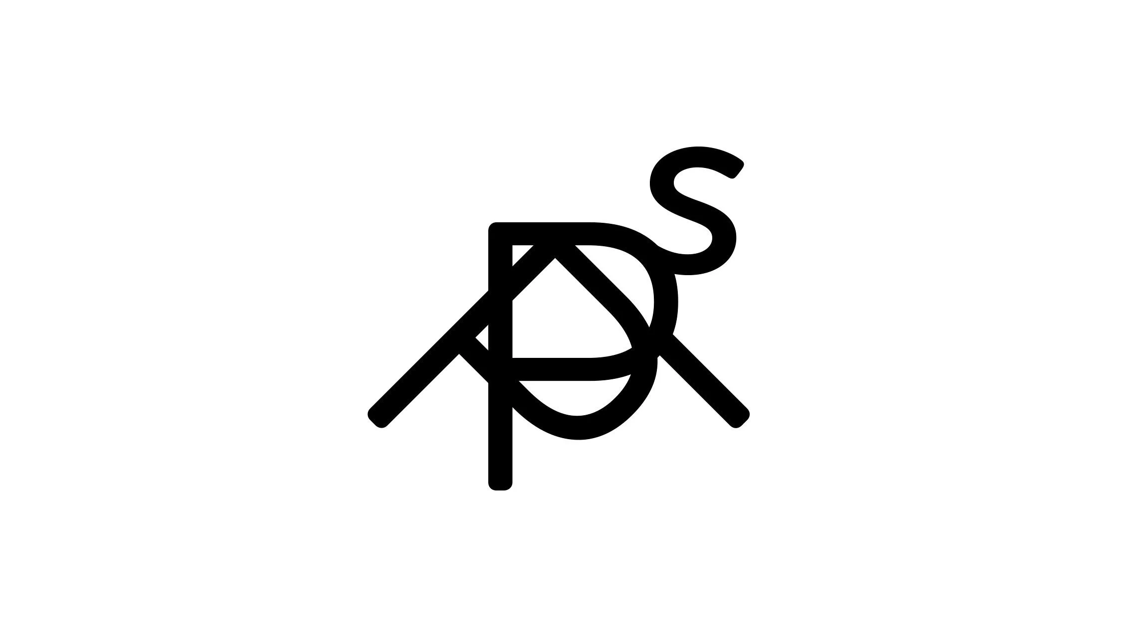 Black abstract line drawing of a letter 'S' intertwined with other geometric shapes and lines on a white background.