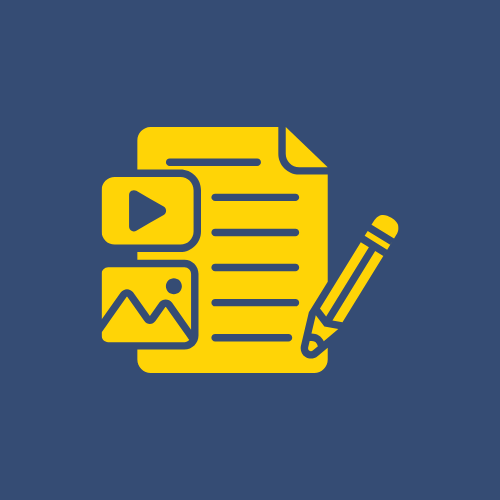 Document with an image, video thumbnail, and pencil icon