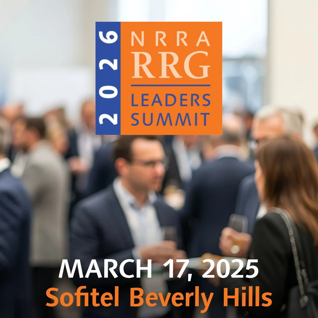 RRG Leaders Summit Logo in front of businesspeople networking