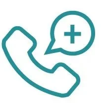 Telephone receiver with a speech bubble containing a plus sign