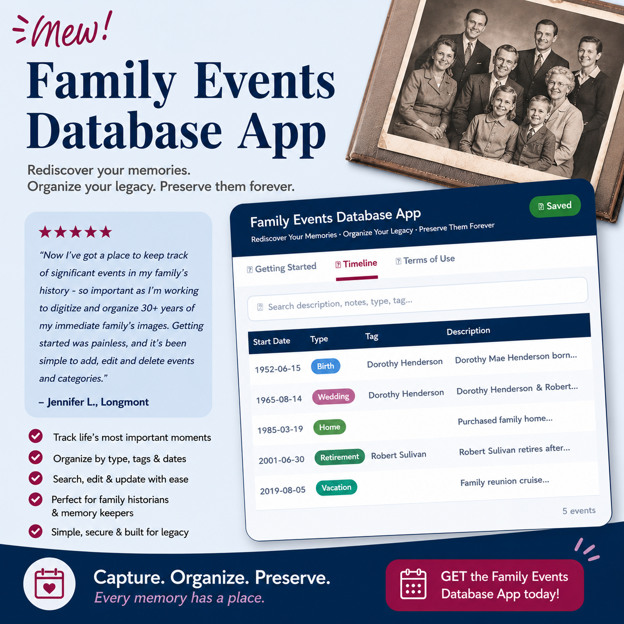 Get the Family Events Database App today!