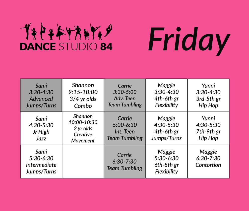 Class Schedule — Dance Studio 84