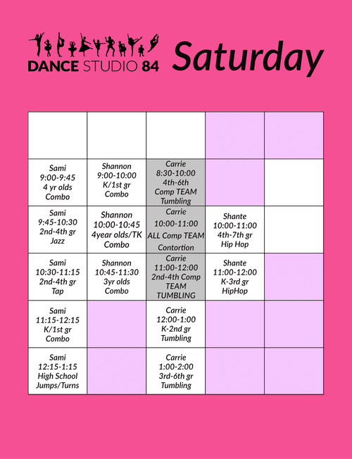 Class Schedule — Dance Studio 84