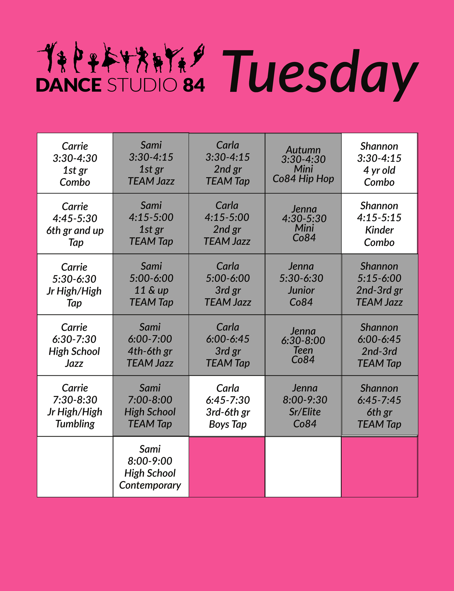 Class Schedule — Dance Studio 84