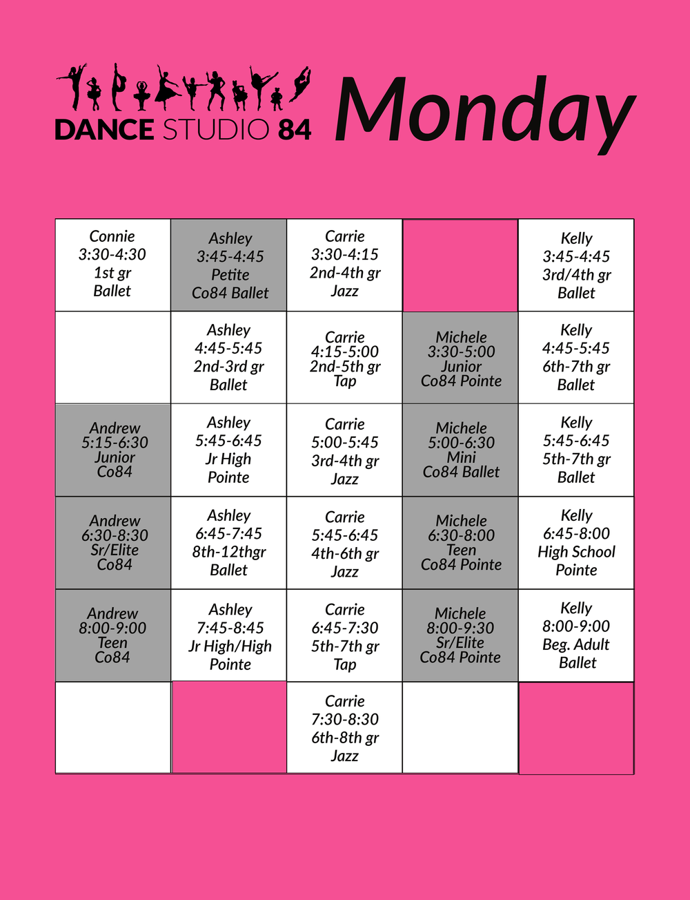 Class Schedule — Dance Studio 84