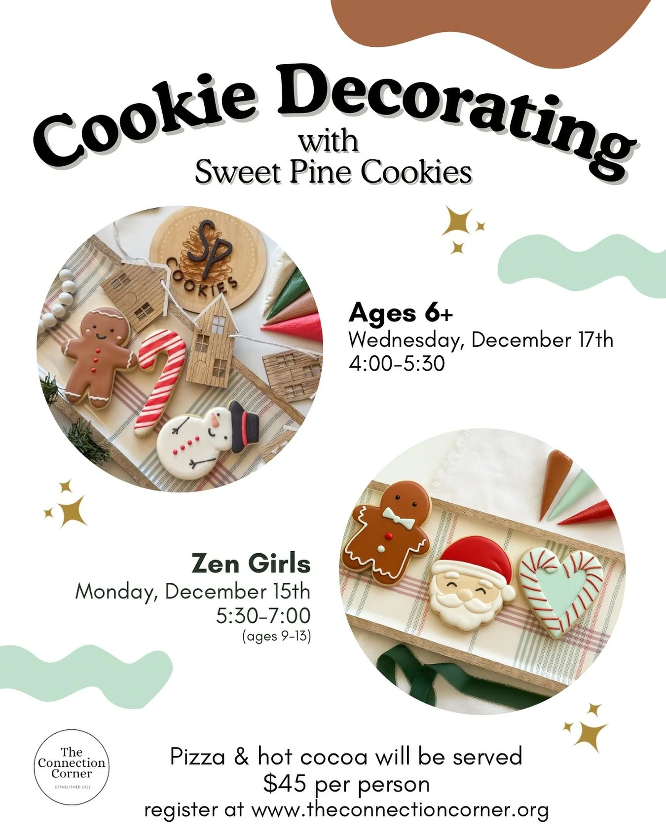 Cookie decorating is one of our favorite parts of the season! ❤️💚🤍

We&rsquo;re so excited to partner with the incredible @sweetpinecookies this year for three super-fun workshops! 🥳

🍪 Monday, 12/15 &mdash; Zen Girls
🍪 Wednesday, 12/17 &mdash; 