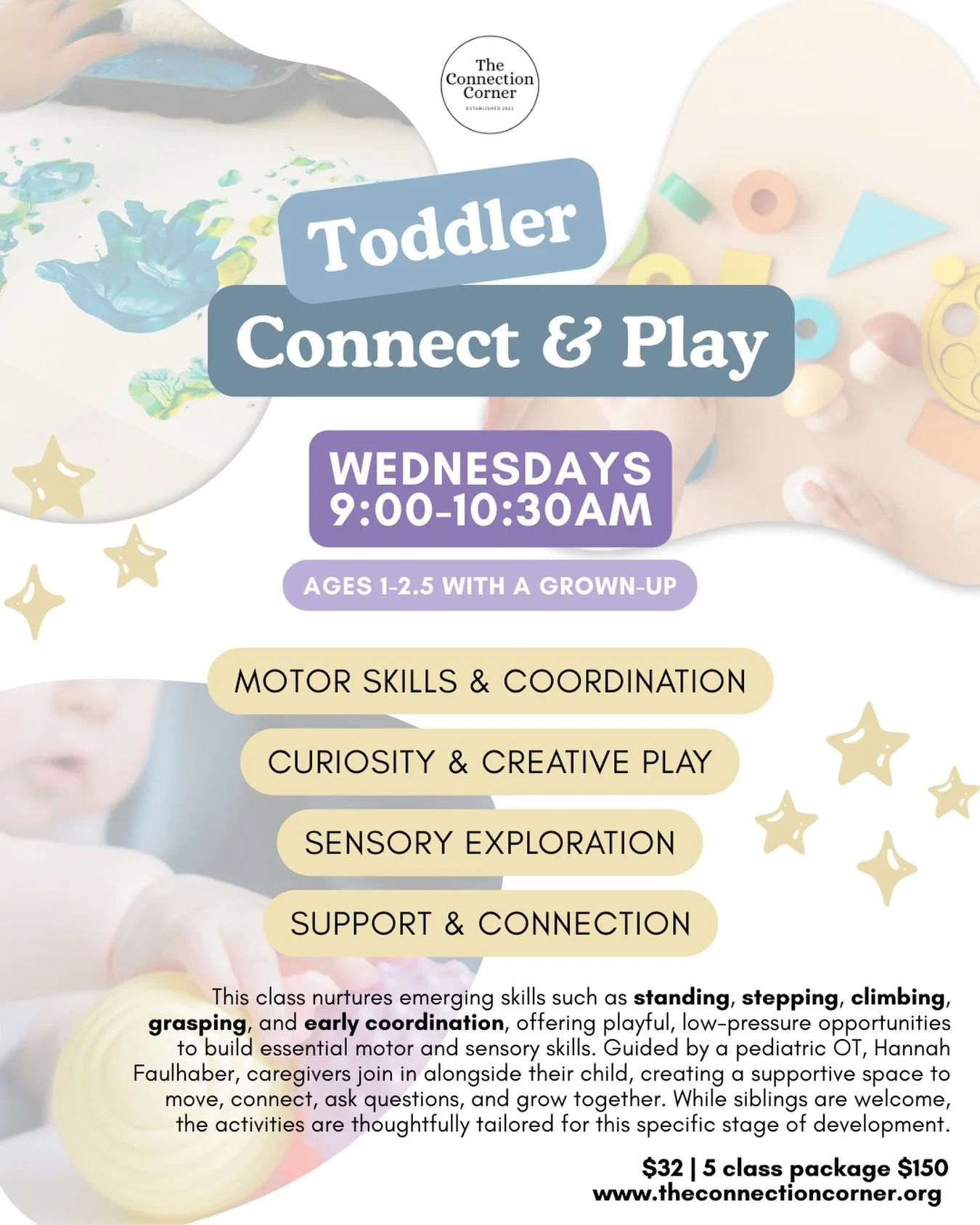 Wednesday mornings are for the tiniest toddlers &mdash; ages 1-2.5 😌

This class nurtures emerging skills such as standing, stepping, climbing, grasping, and early coordination, offering playful, low-pressure opportunities to build essential motor a