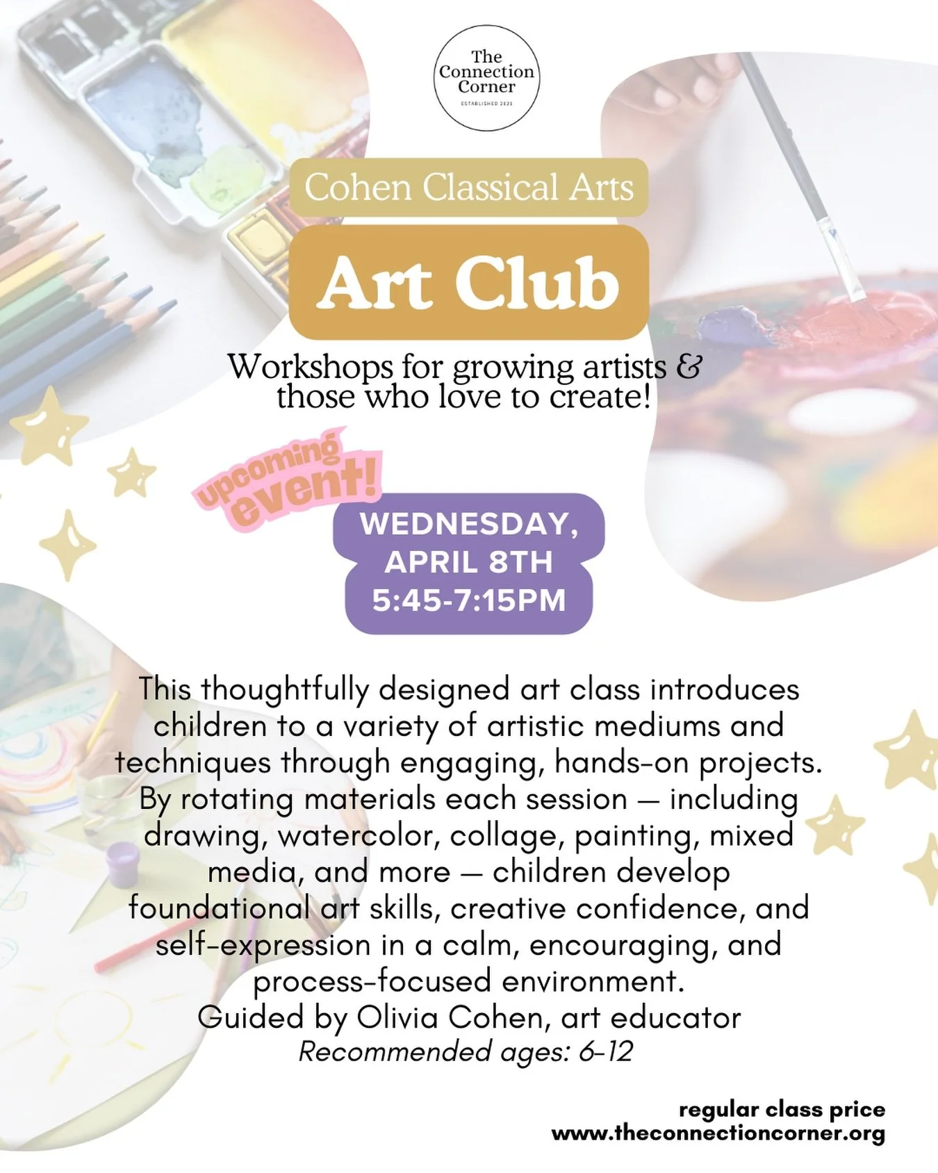 Eeeek! 🎨👩🏽&zwj;🎨🖌️✂️✏️ 

We are SO excited to bring in local art educator, Olivia Cohen, for some fun art workshops this spring &amp; summer! ☀️ 

She comes to us with tons of amazing classroom teaching experience and is excited to branch out an