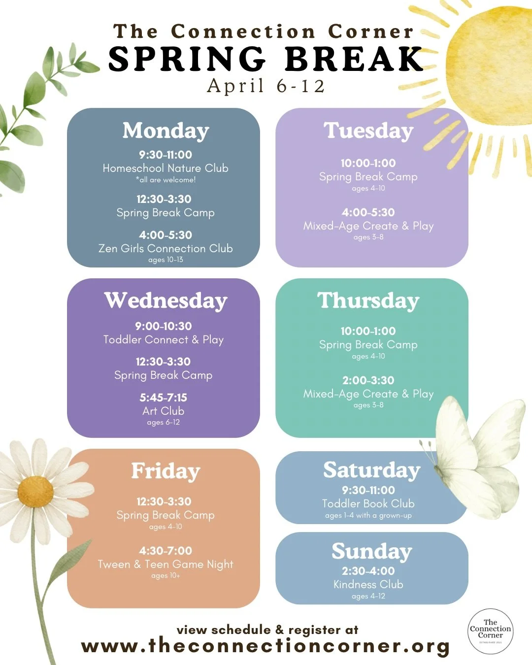 Moore County&rsquo;s Spring Break is just around the corner! ☀️

We have a full week of classes, camps, and workshops at The Connection Corner for all ages. Take a look at the schedule and scroll through for more details on some of the offerings happ