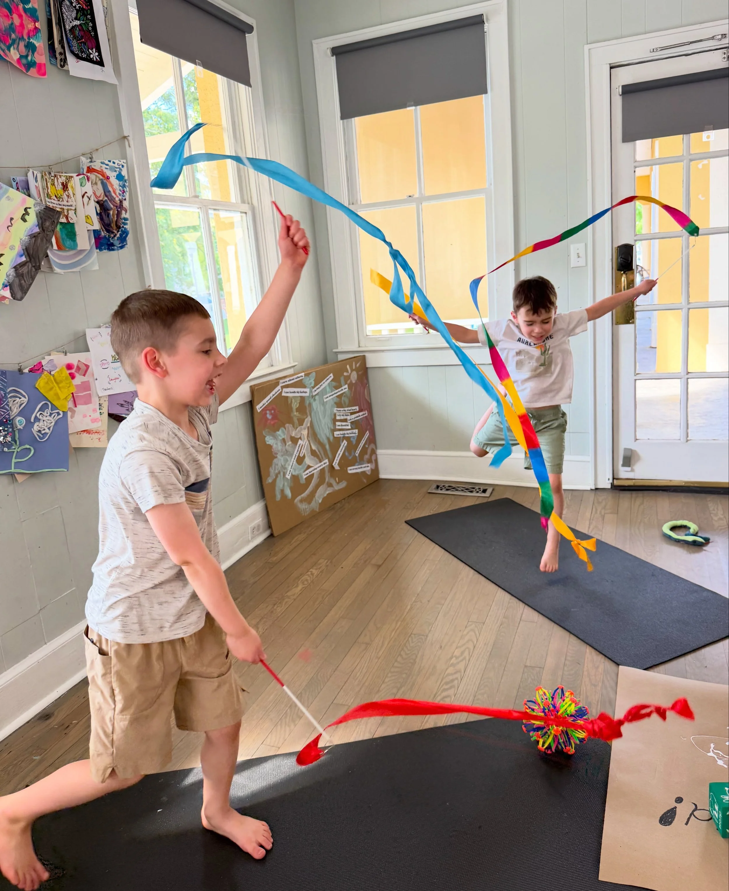 🎶 shake, shake, shake your wiggles out 🎶 

Moving our bodies in different ways helps children release energy, build body awareness, express emotions, and practice self-regulation. Sometimes the best way to find calm is to move first. 🤍🌈✨ Pure joy