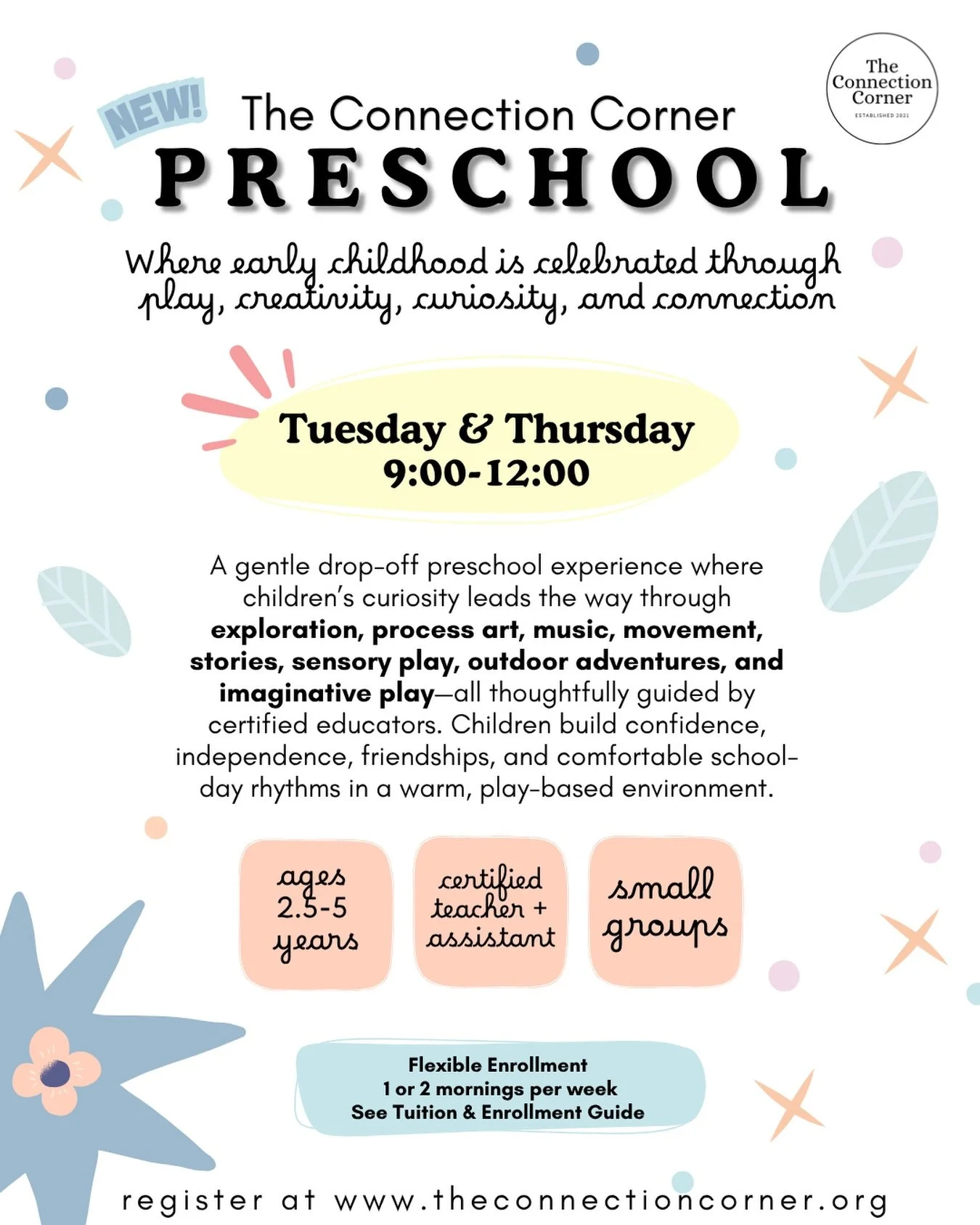 Hello, The Connection Corner Preschool!!! 🥹😭🌿🍎🎨🧸

A long time coming &amp; just so thrilled to offer this program to our growing students and growing community! 🫶🏽 A gentle &amp; flexible drop-off preschool experience where children&rsquo;s c
