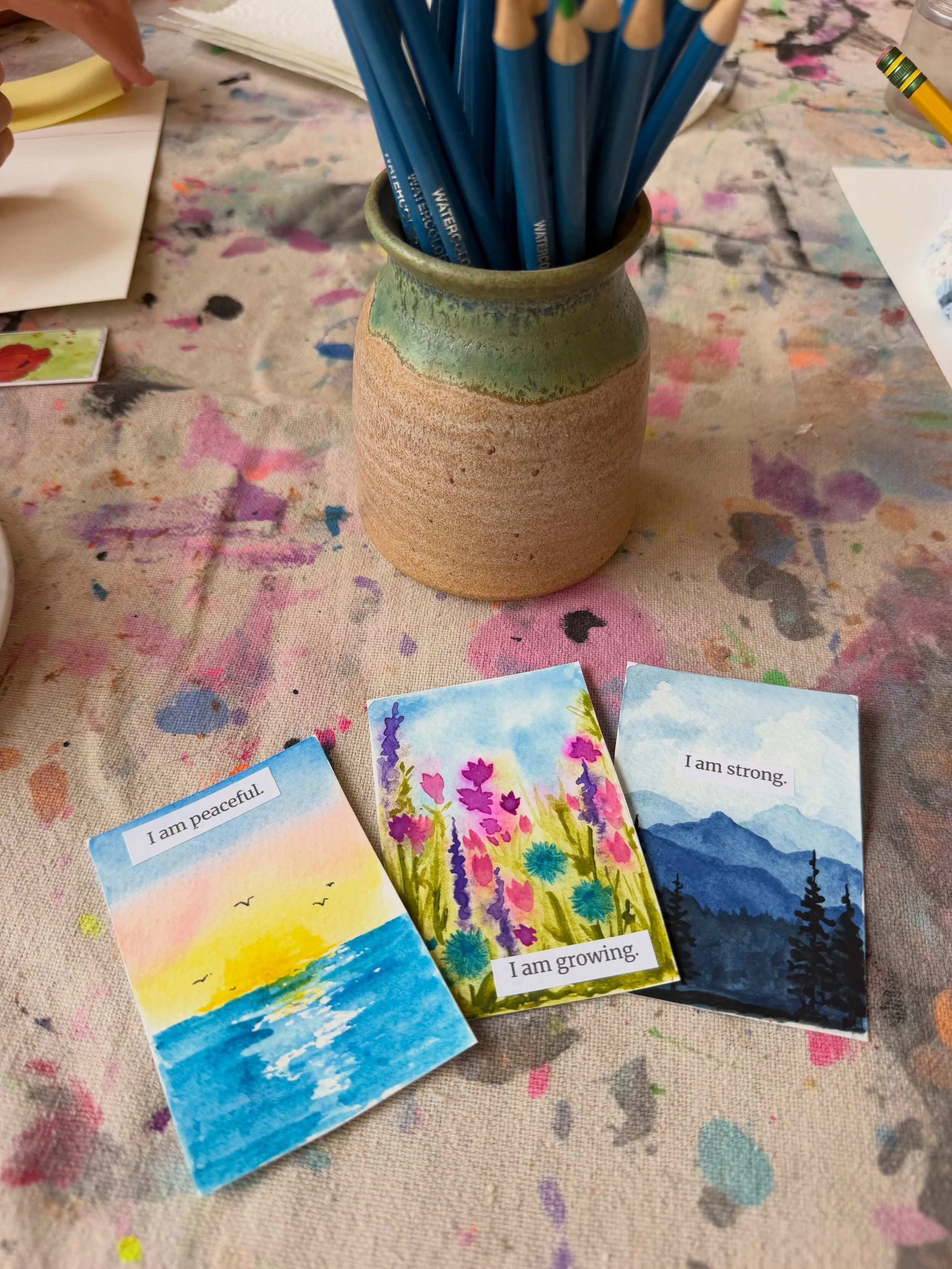 It&rsquo;s been a whirlwind couple of weeks, but I&rsquo;m finally coming up for air to share about the three INCREDIBLE artists we welcomed during our first-ever Zen Girls Retreat ✨

🖌️ Day 1: Watercolor lessons + ACEO cards with @twigandbramble 
?