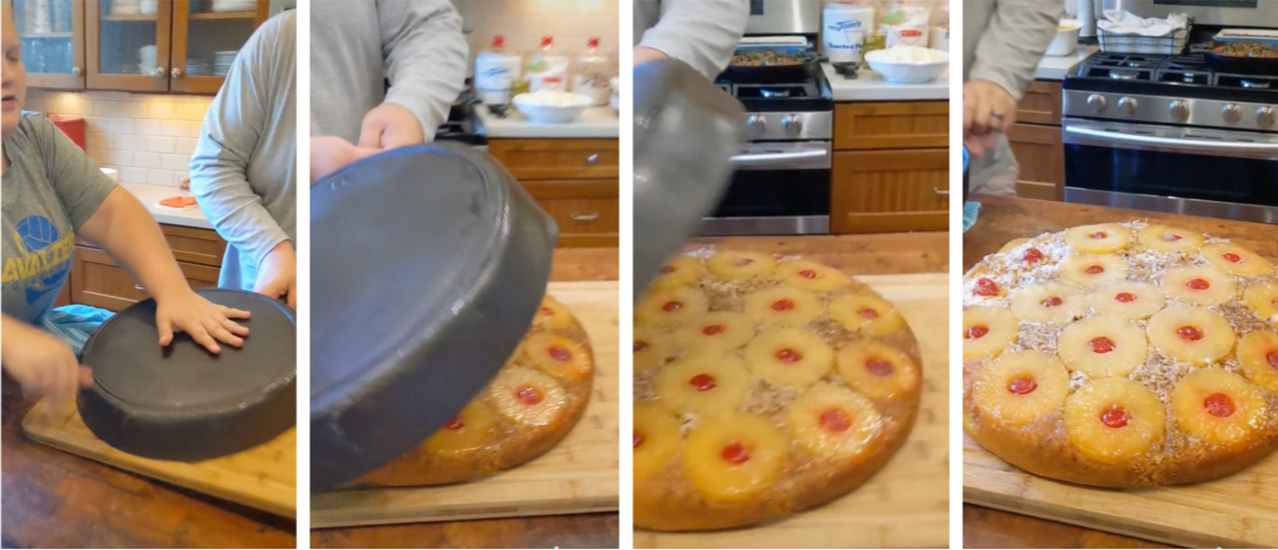 Flipping the Pineapple Upside Down Cake
