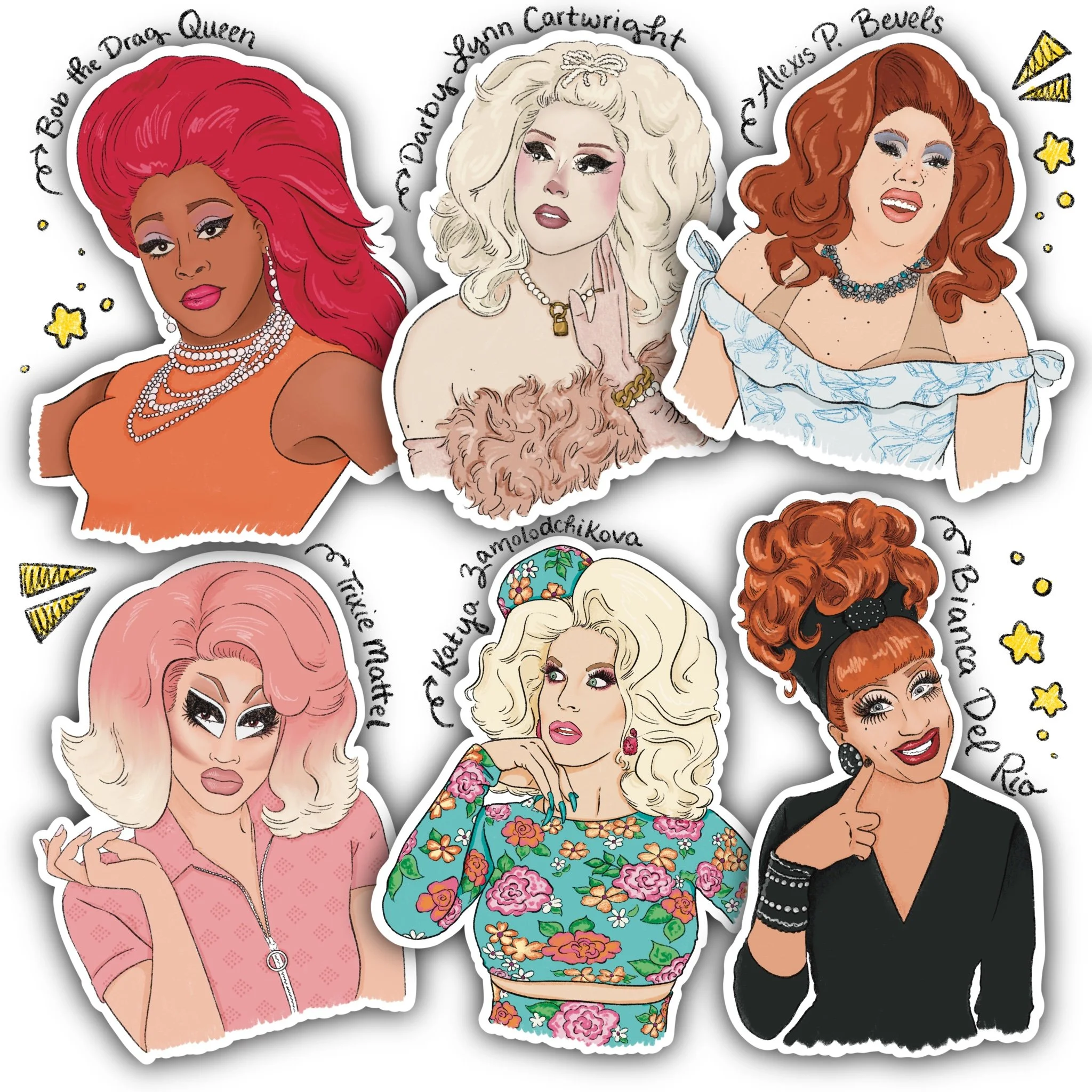 Drag Queens - Hand Illustrated Vinyl Stickers