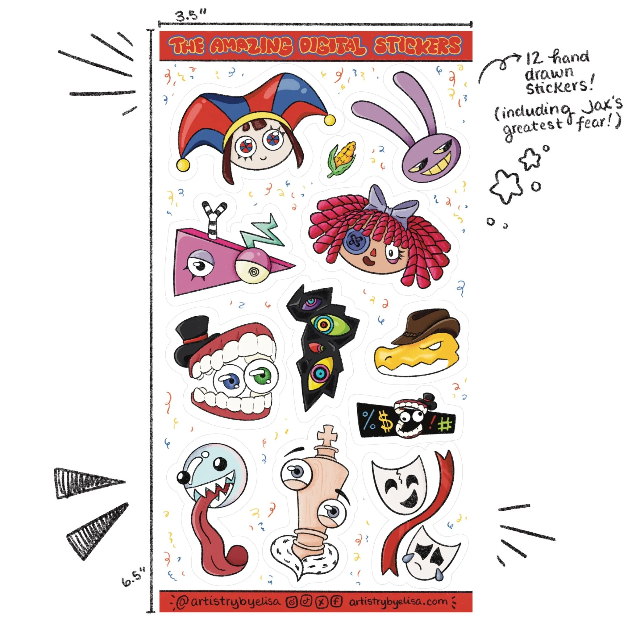 The Amazing Digital Circus Sticker Sheet – Hand-Drawn by Artist
