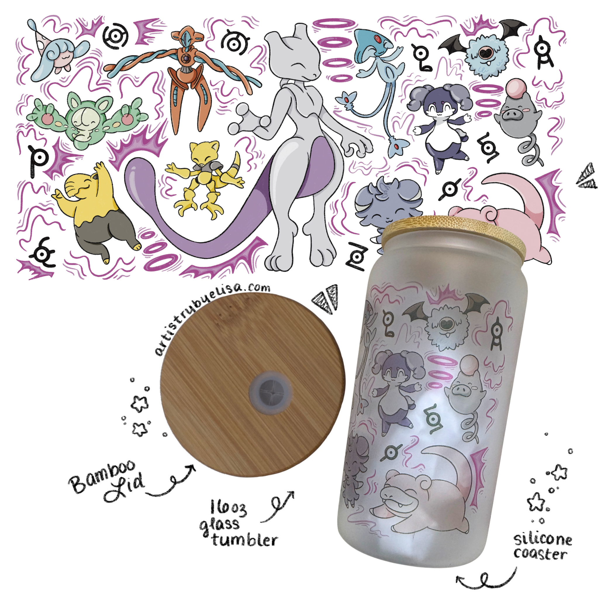 Psychic Type - A Hand Drawn Custom Glass Cup