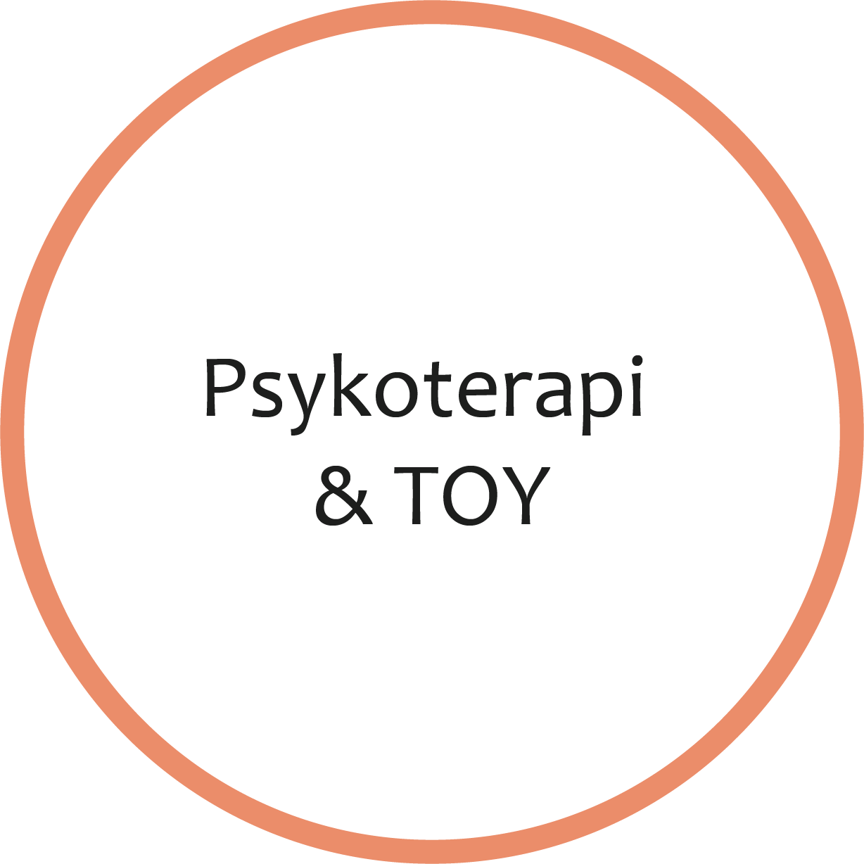 En sort cirkel med en lyserød kant, hvorpå der står 'Psykoterapi & TOY'