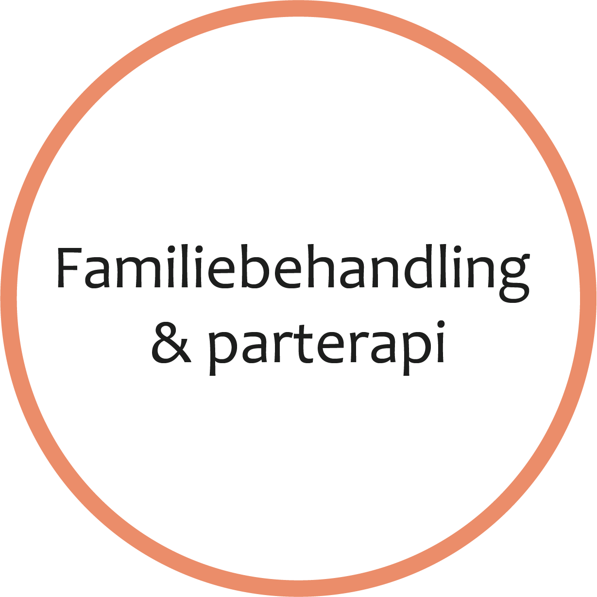 Tekst der siger "Familiebehandling & parterapi" indenfor en sort cirkel med en lyserød kant.