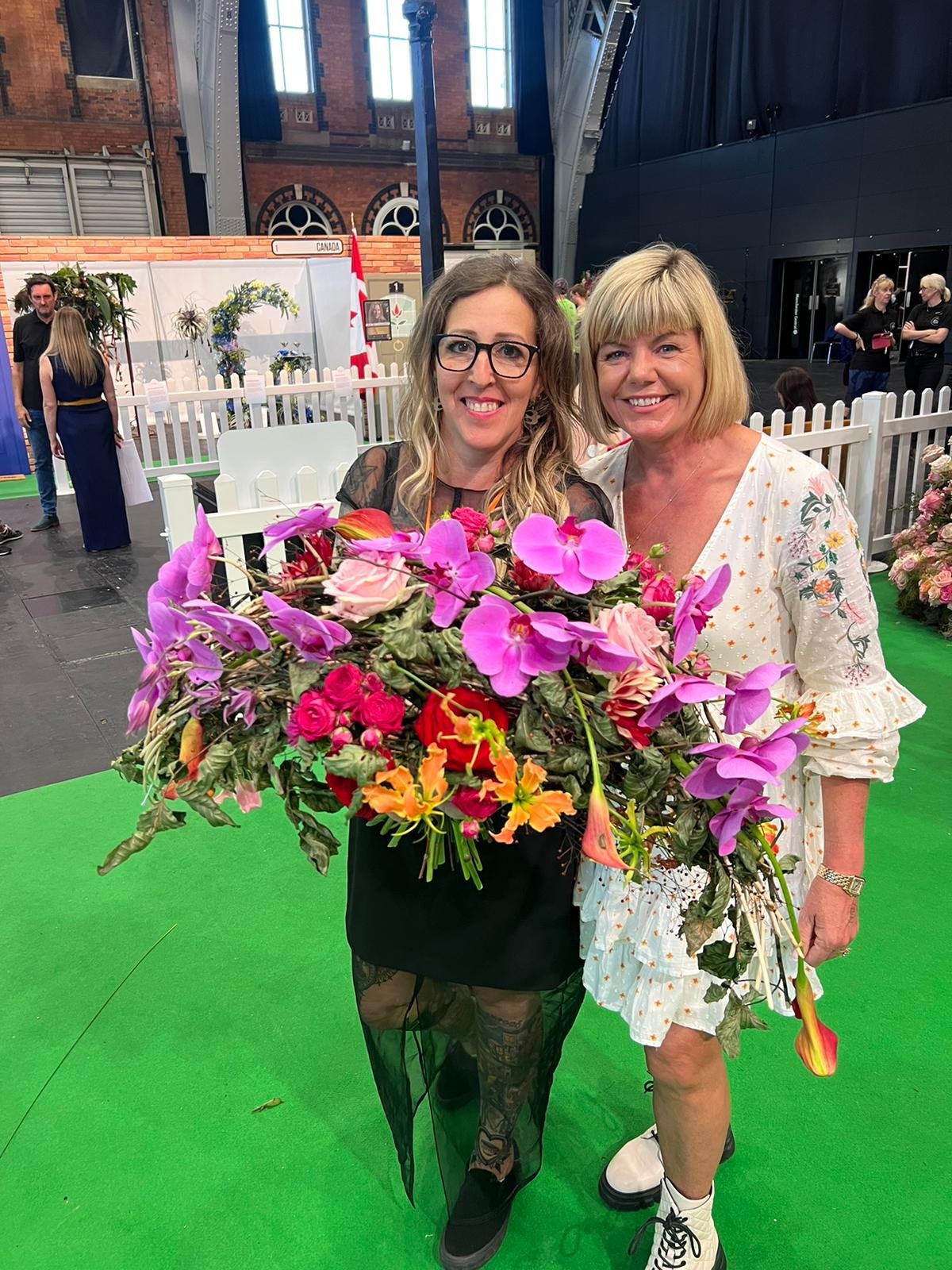 Janette from Kays Flower School with Reka from Annie Bloom in Manchester at the Interflora World Cup.jpeg
