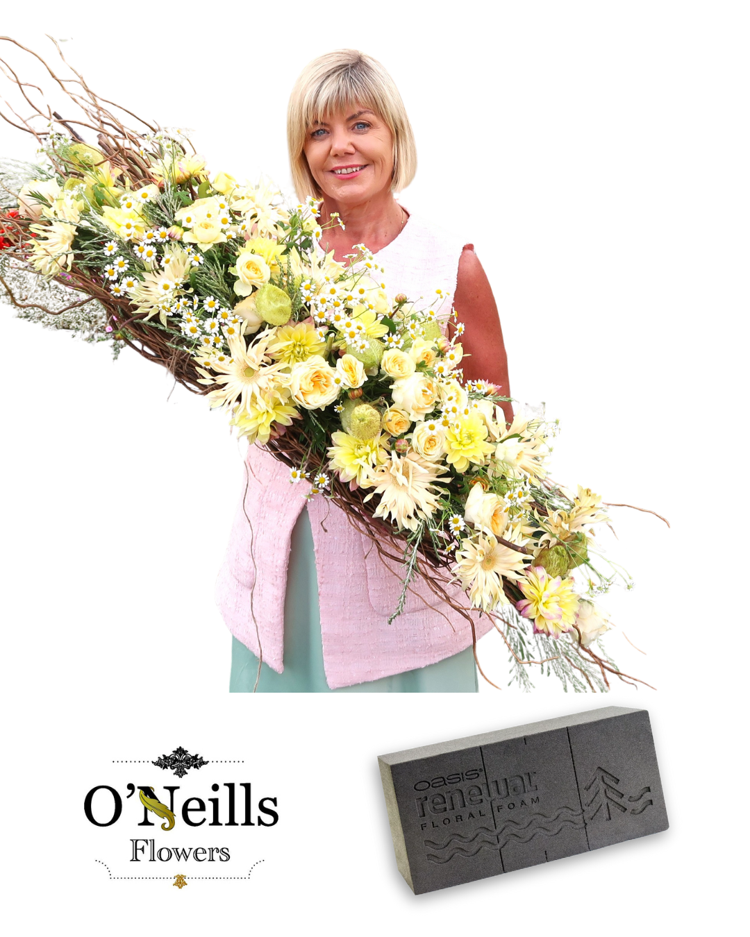 Janette from Kays Flower School with a large arrangment of flowers using Renewal Floral Foam from Oasis (5).png