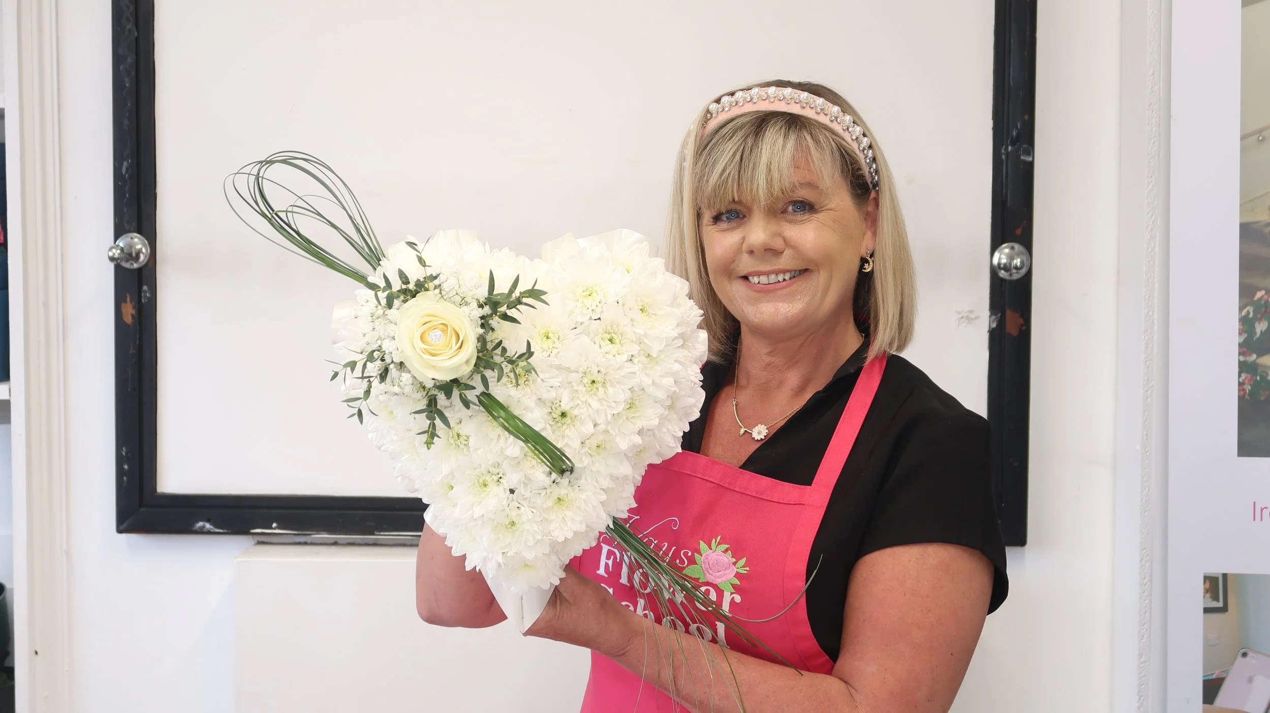 Based heart funeral wreath with Jeanette as part of M2 professional floristry training 