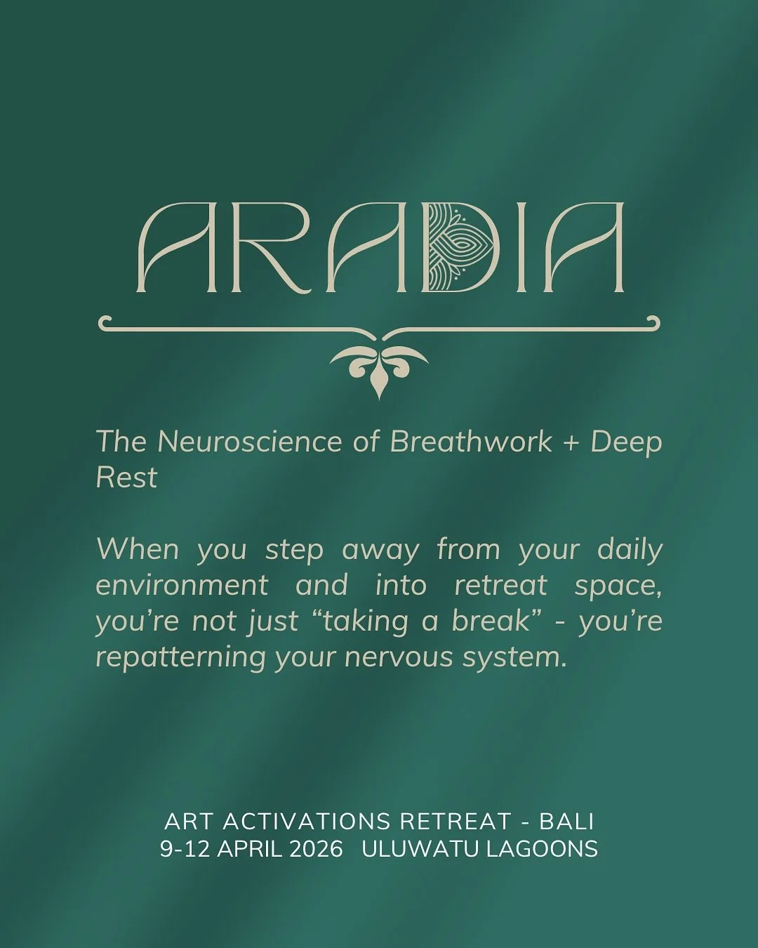 The neuroscience of breathwork and rest.

It&rsquo;s about recalibration, not escaping normal life.
And when you return home your body has a greater capacity and window of tolerance for day to day life 🦋

Aradia retreat is happening in April 2026
3 