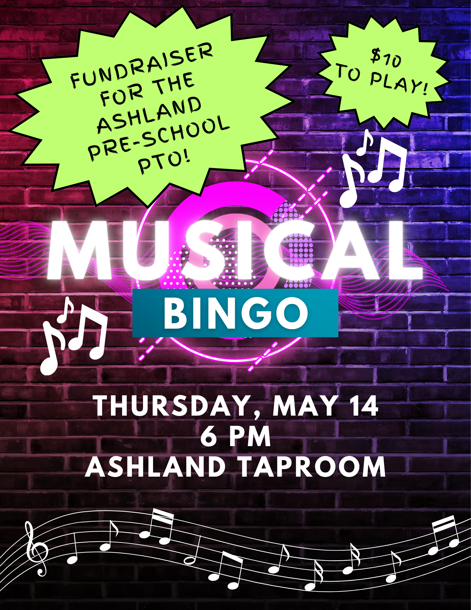 Musical Bingo Fundraiser for the Ashland Pre-School PTO