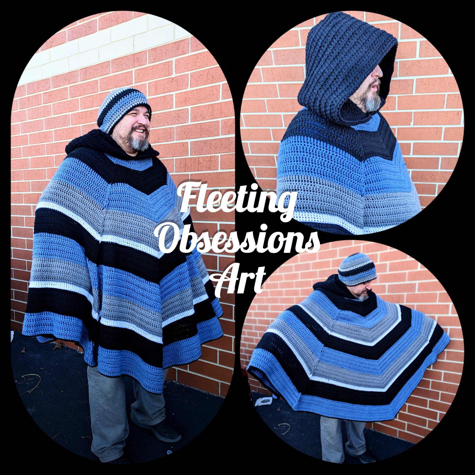 Custom Hooded Poncho with beanie
Pattern by Fleeting Obsessions Art