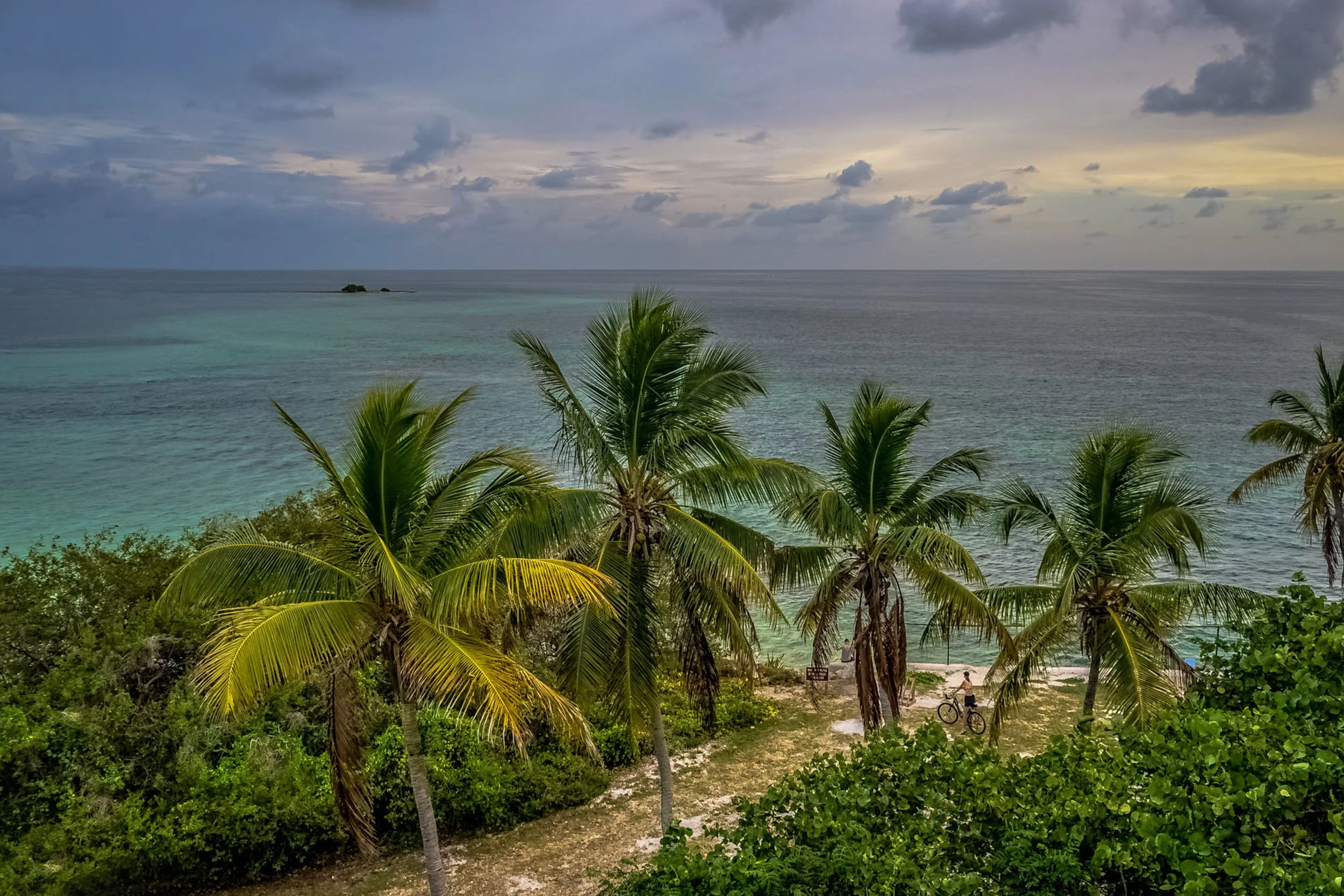 Coastal Vibes limited edition fine art photograph by Jason Sponseller, featuring palm trees overlooking turquoise ocean water at Bahia Honda with soft clouds, tropical shoreline, and coastal atmosphere