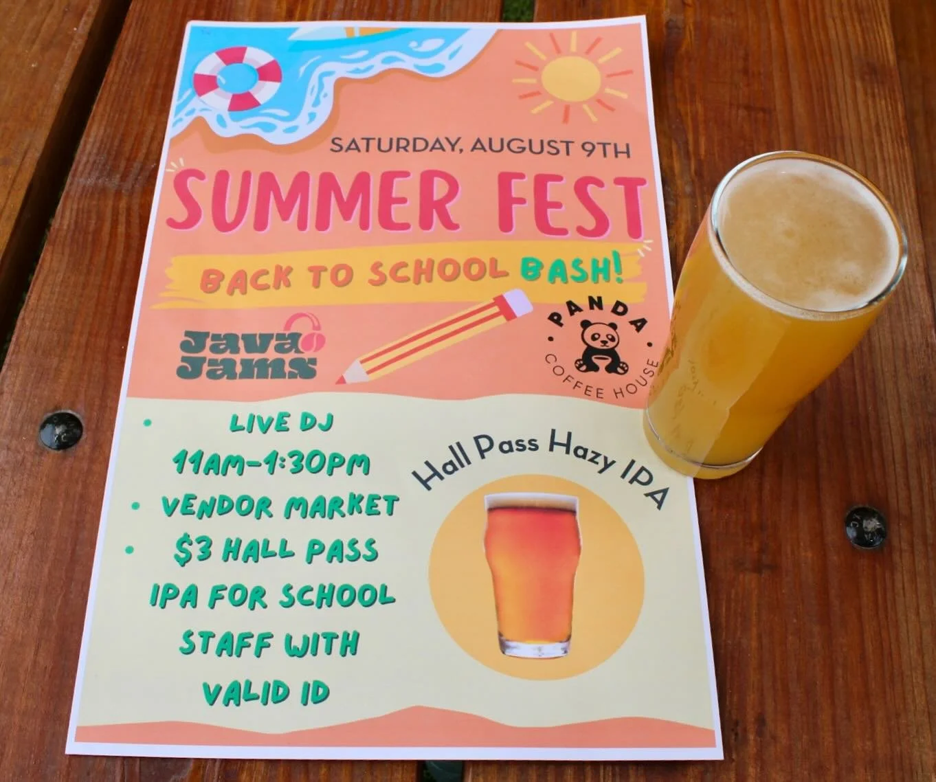 ☀️Join us on Saturday, August 9th for Summer Fest “Back to School Bash” with @panda_coffee_house and @javajams.social
🍺To show our appreciation for anyone working in the education system, we’re launching our annual Hall Pass Hazy