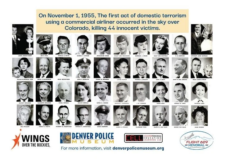 By remembering the events of United Airlines Flight 629, we honor the 44 passengers and crew who were killed in the explosion and crash. November 1, 2025 marks the 70th anniversary of this tragic event. 
A memorial dedication to the victims of Fligh