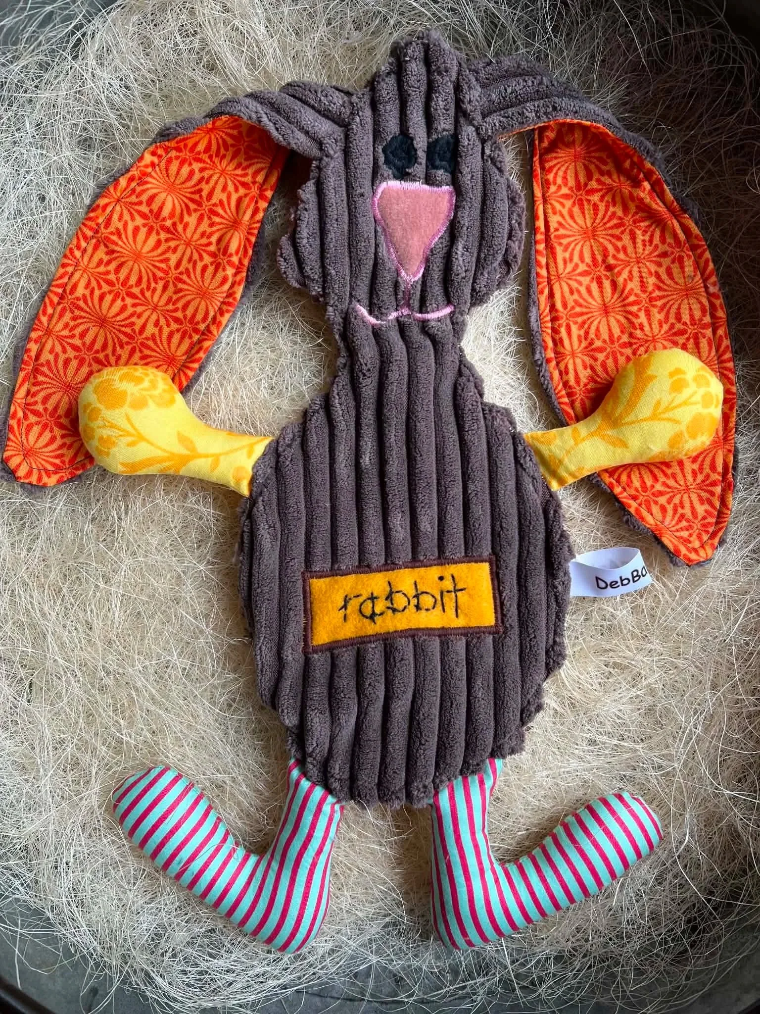 Rabbit Plush Flattie-Orange & Yellow