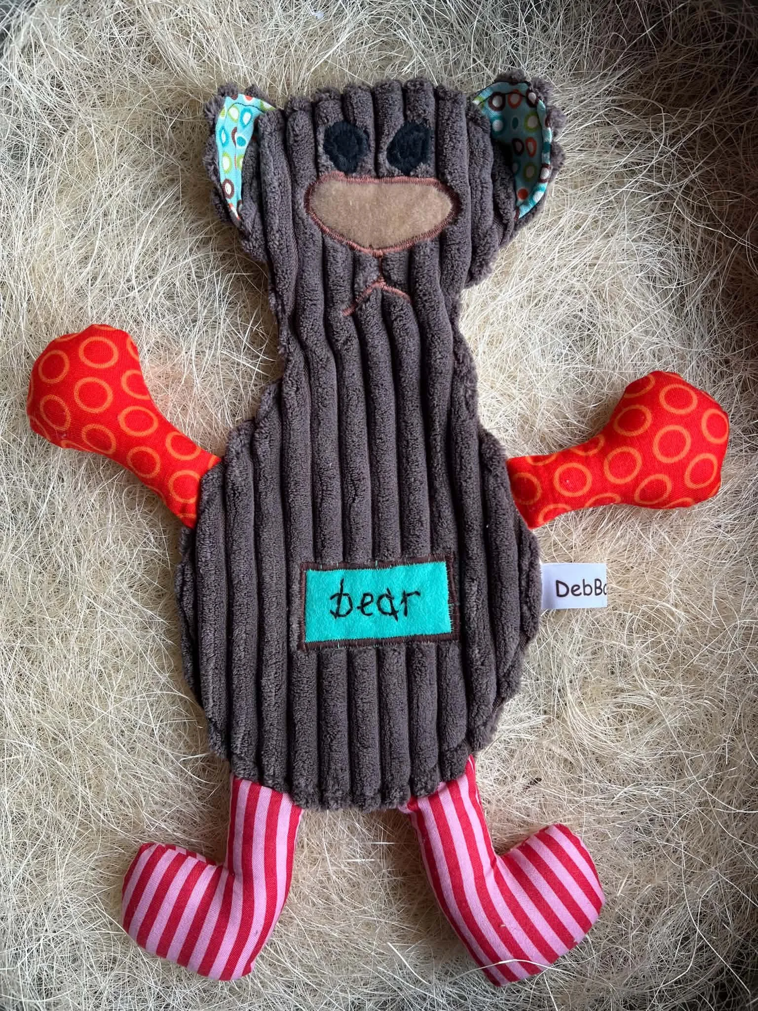 Bear Plush Flattie- Blue & Orange