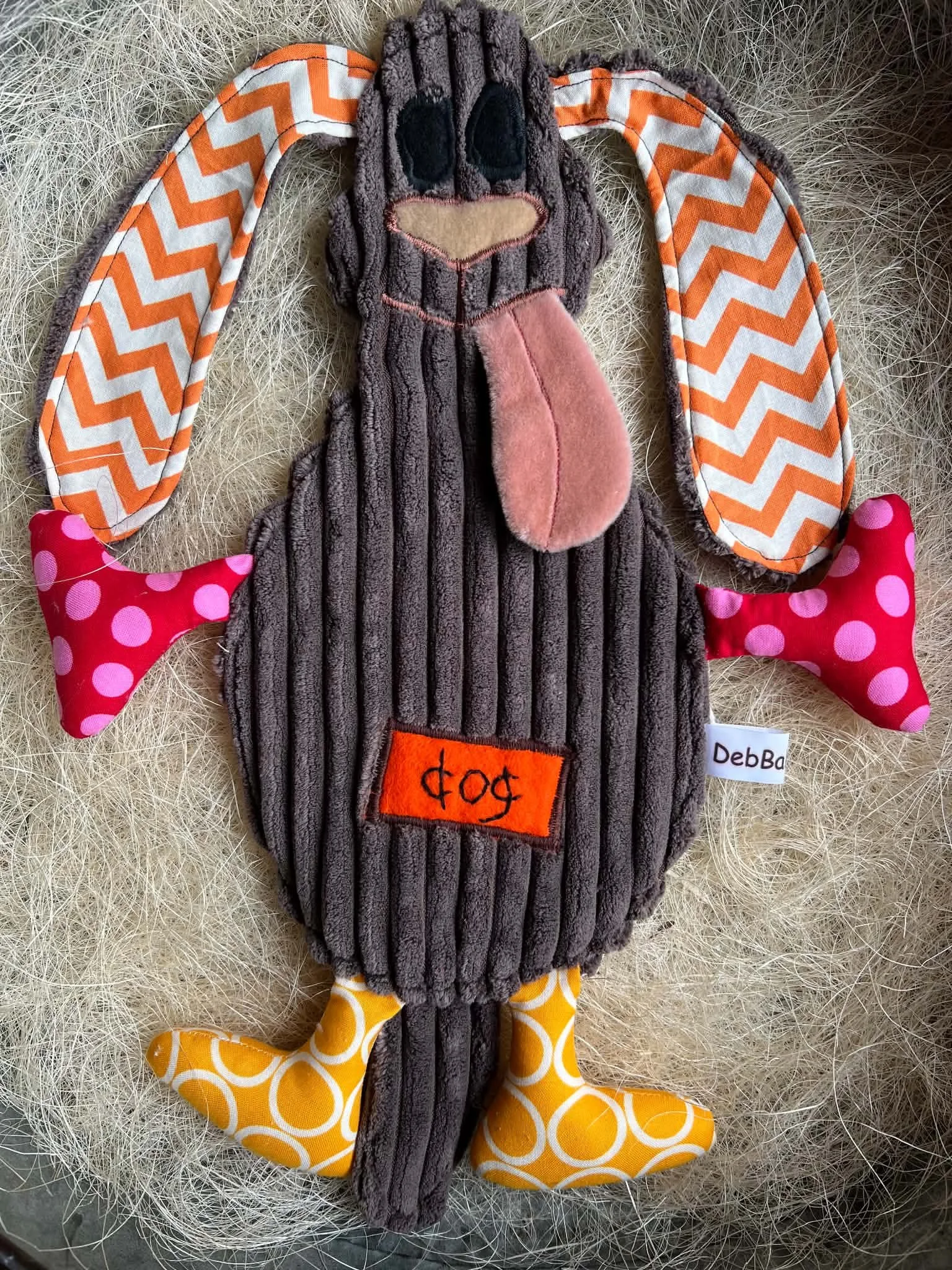 Dog Plush Flattie -Orange Chevron