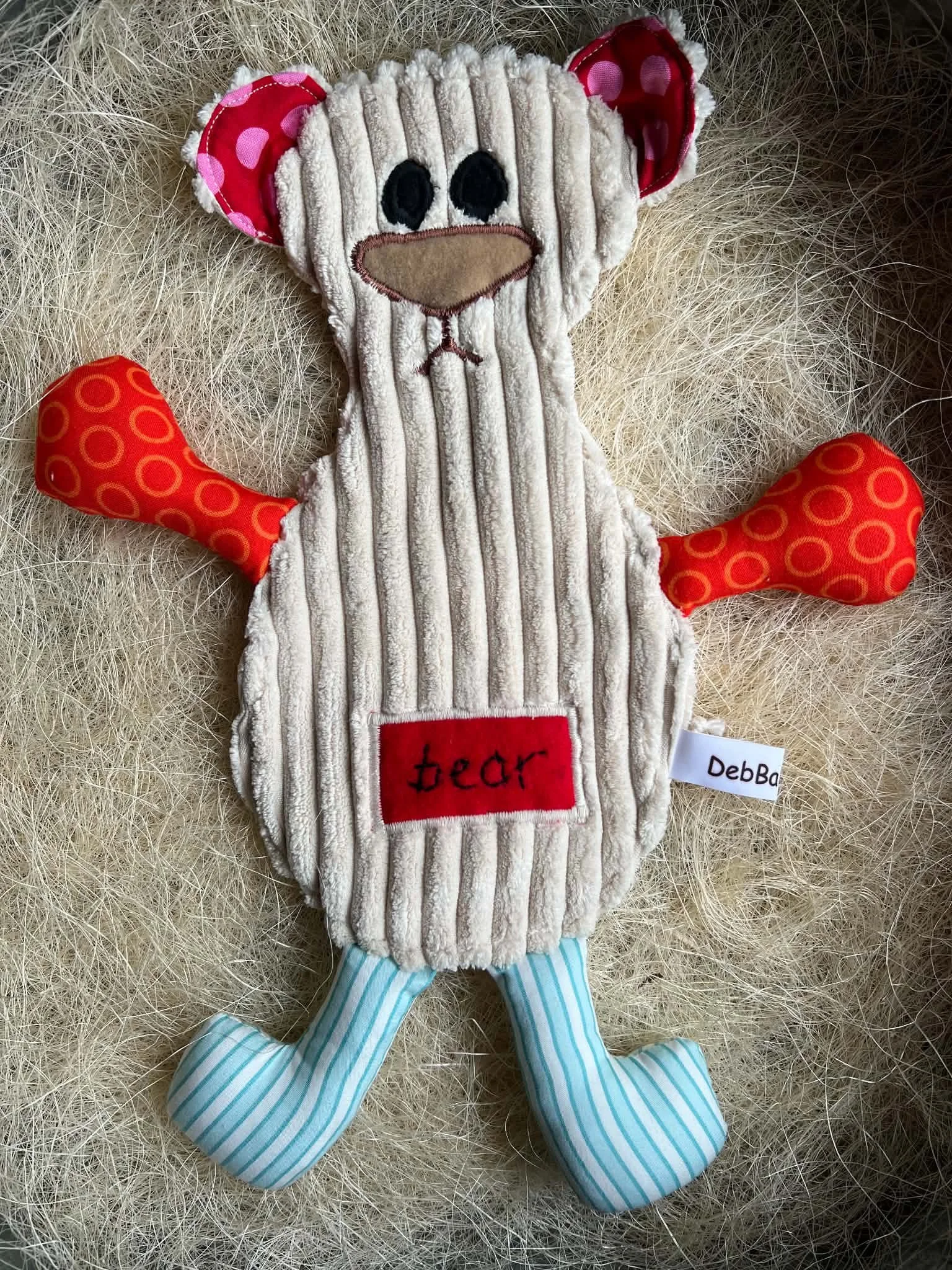 Bear Plush Flattie- Pink & Red Spot