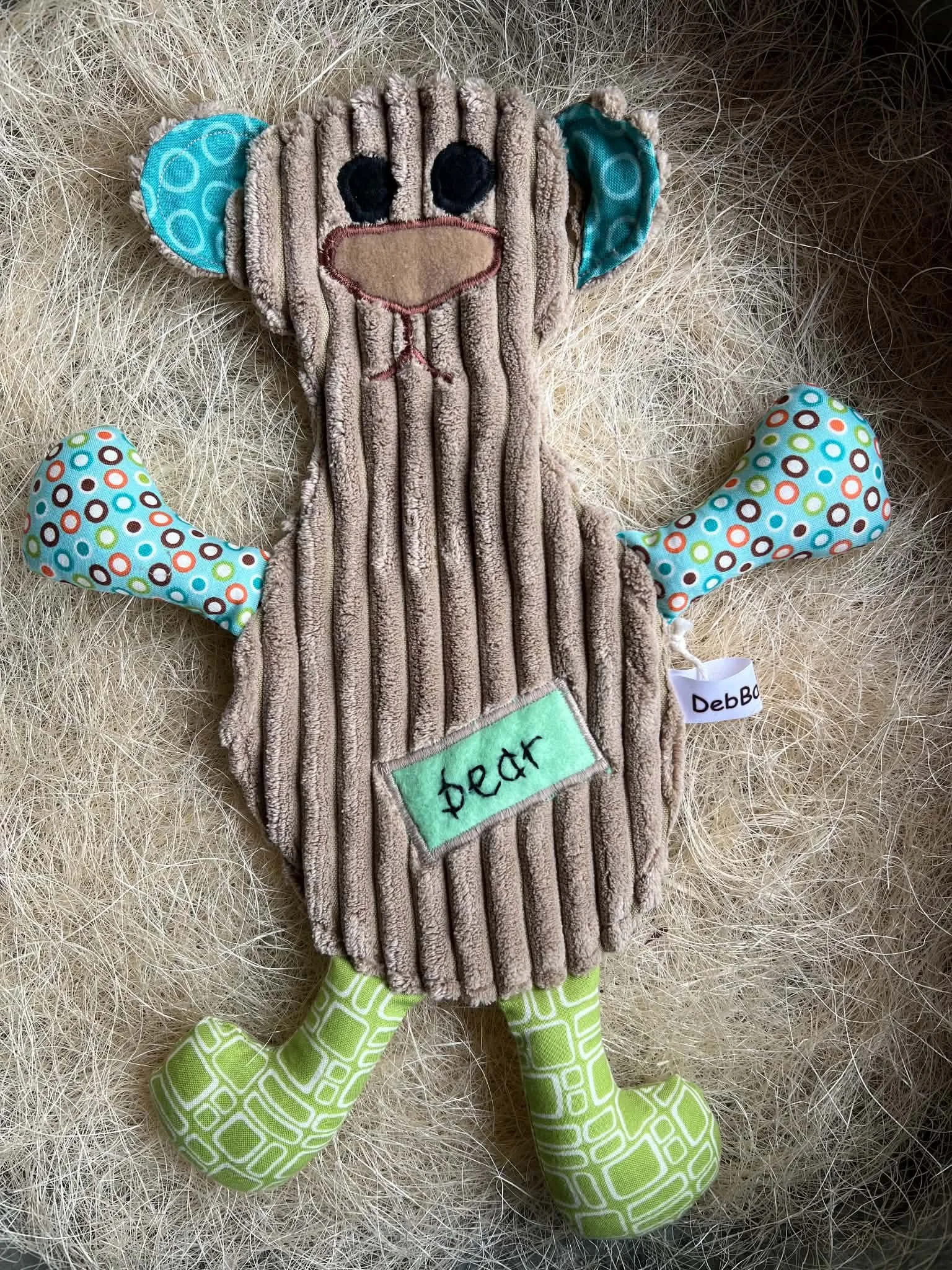 Bear plush Flattie- Blue with Circles