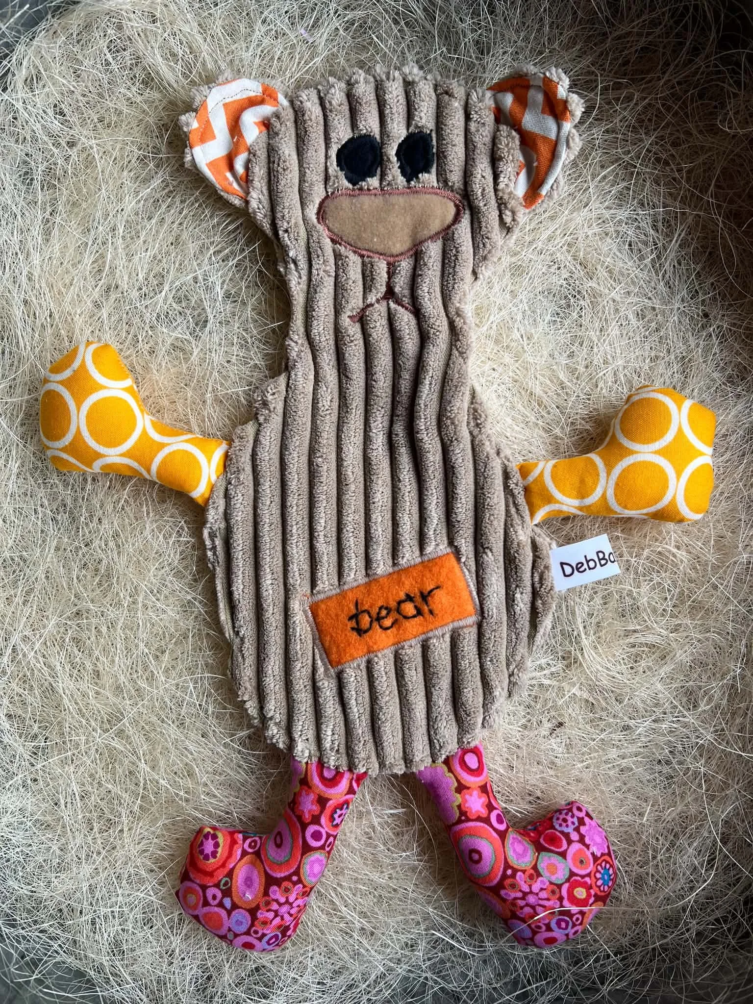 Bear Plush Flattie- Orange Chevron