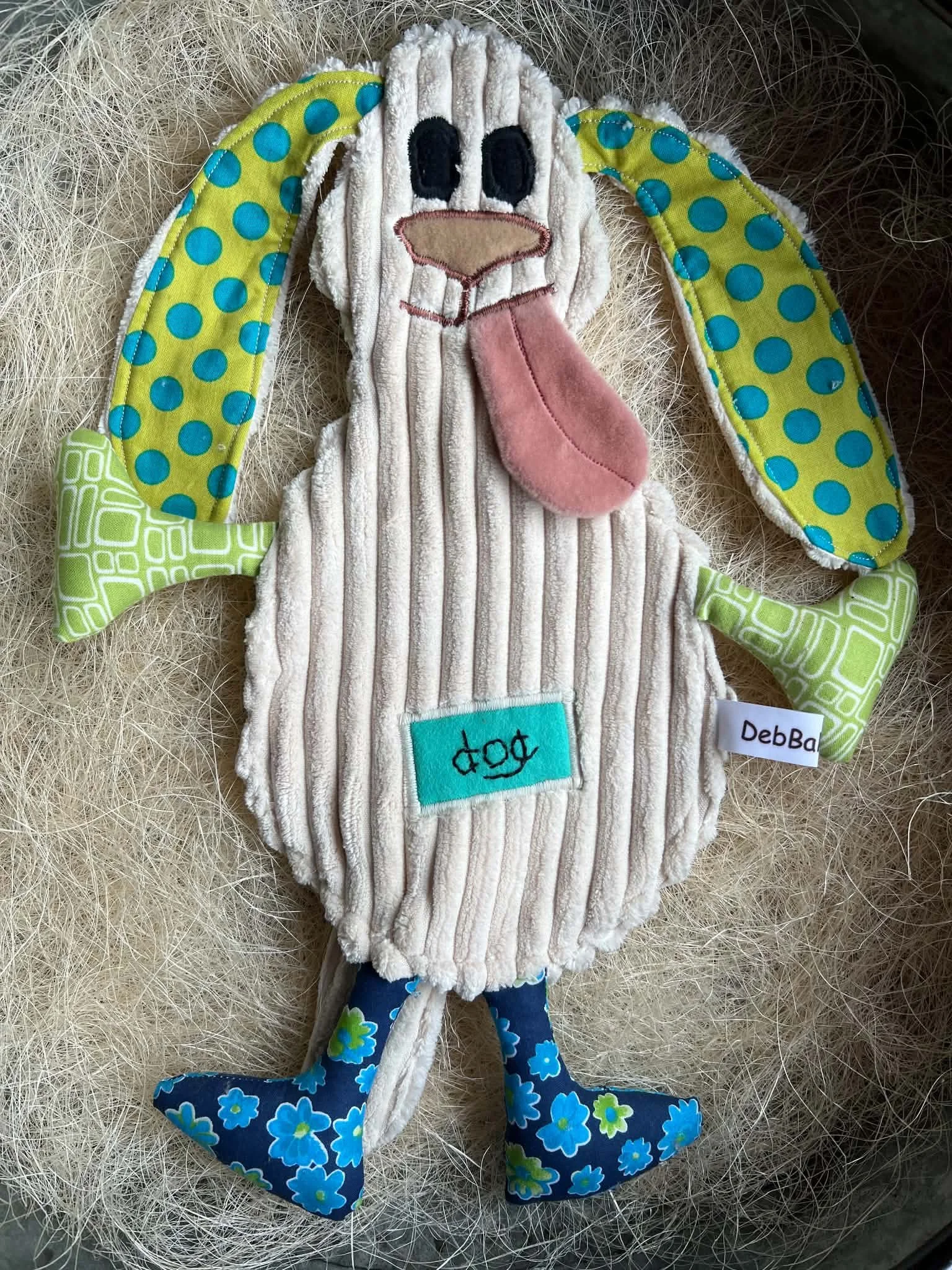Dog Plush Flattie- Green & Blue