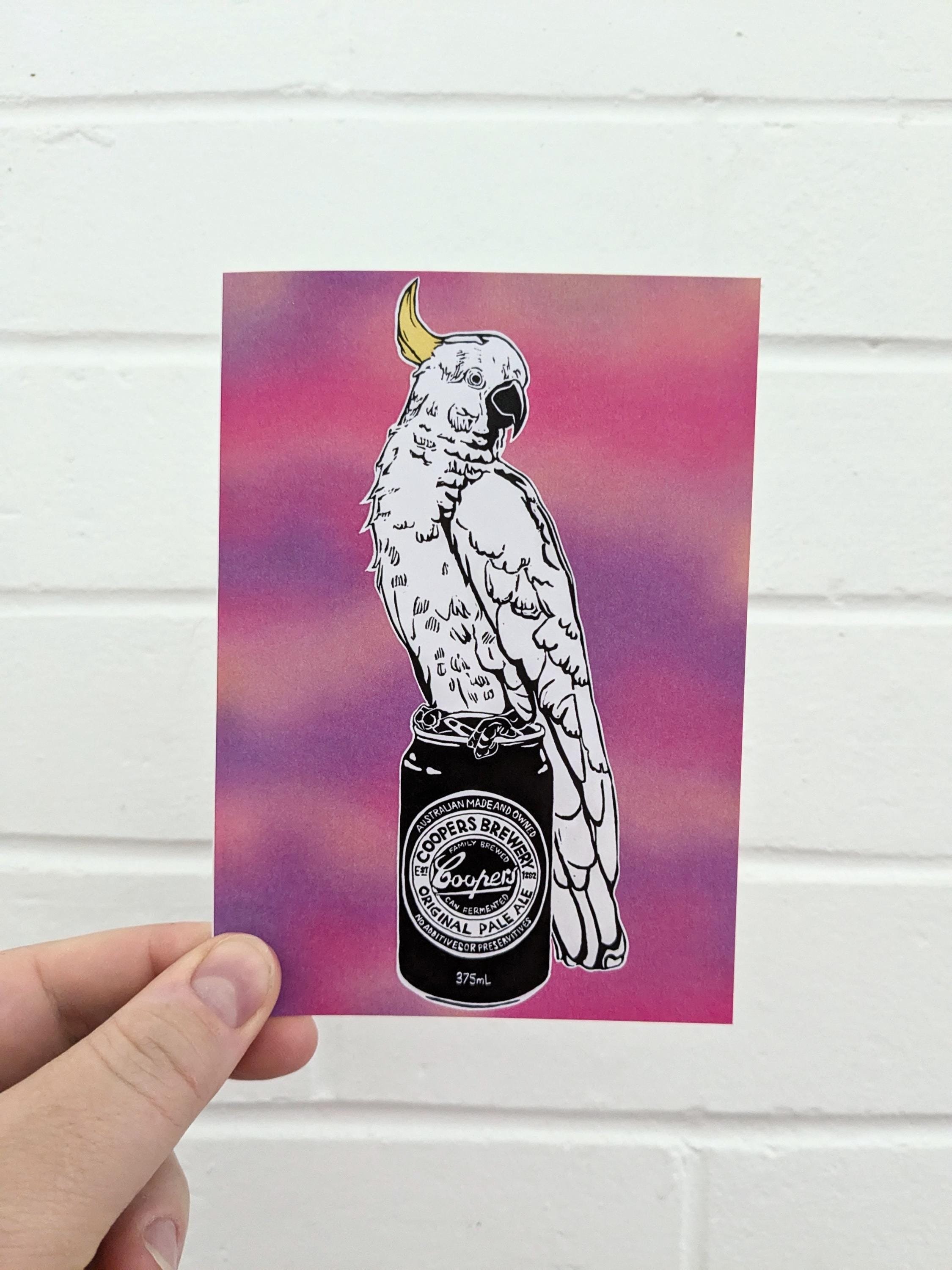 Thirsty Bird Greeting Card - Sulphur-crested Cockatoo & Coopers Original Pale Ale (Psychedelic 2)