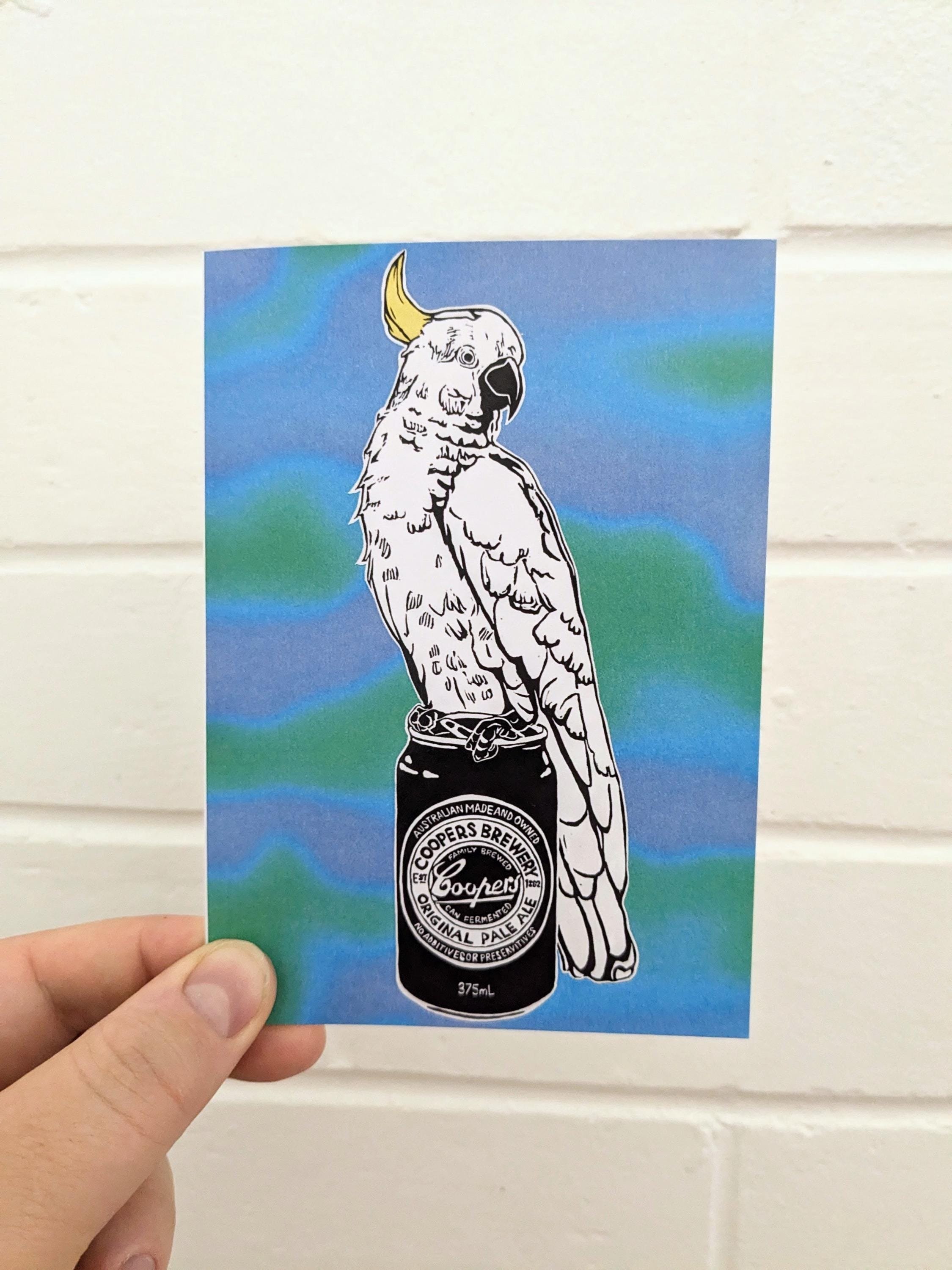 Thirsty Bird Greeting Card - Sulphur-crested Cockatoo & Coopers Original Pale Ale (Psychedelic 1)