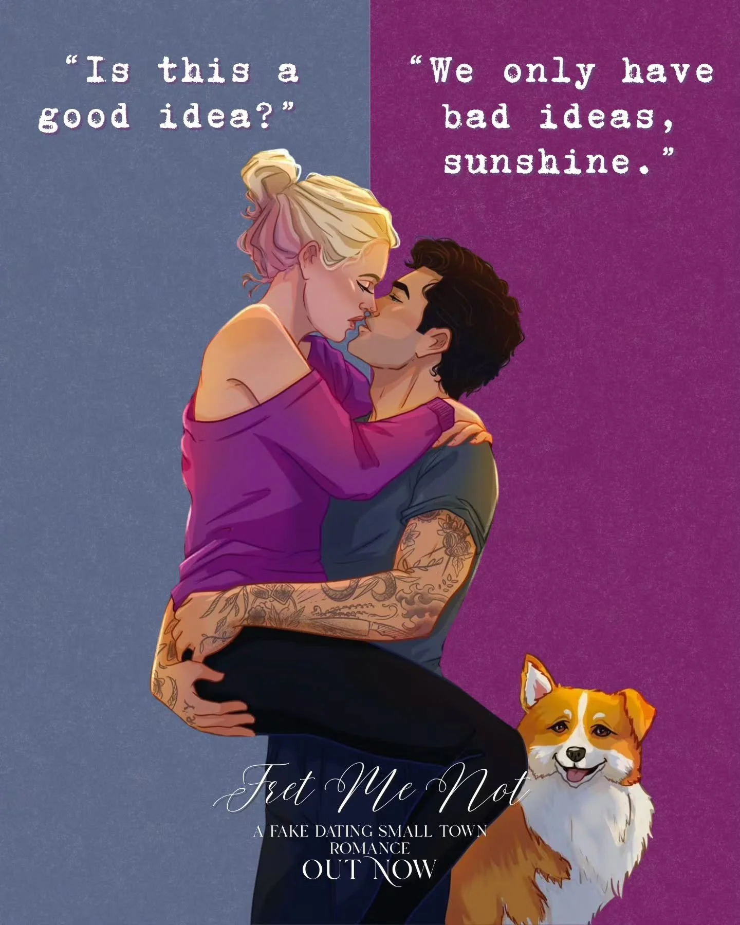 Sam and Lacey are full of bad ideas, including (but not limited to): 
✨️ Fake dating so their over involved small town will leave them alone 
✨️ Adopting a rescue dog 
✨️ Spicy texts
✨️ Spicy video calls 
✨️ Caretaking 
✨️ Lots of homemade meals 
✨️ 