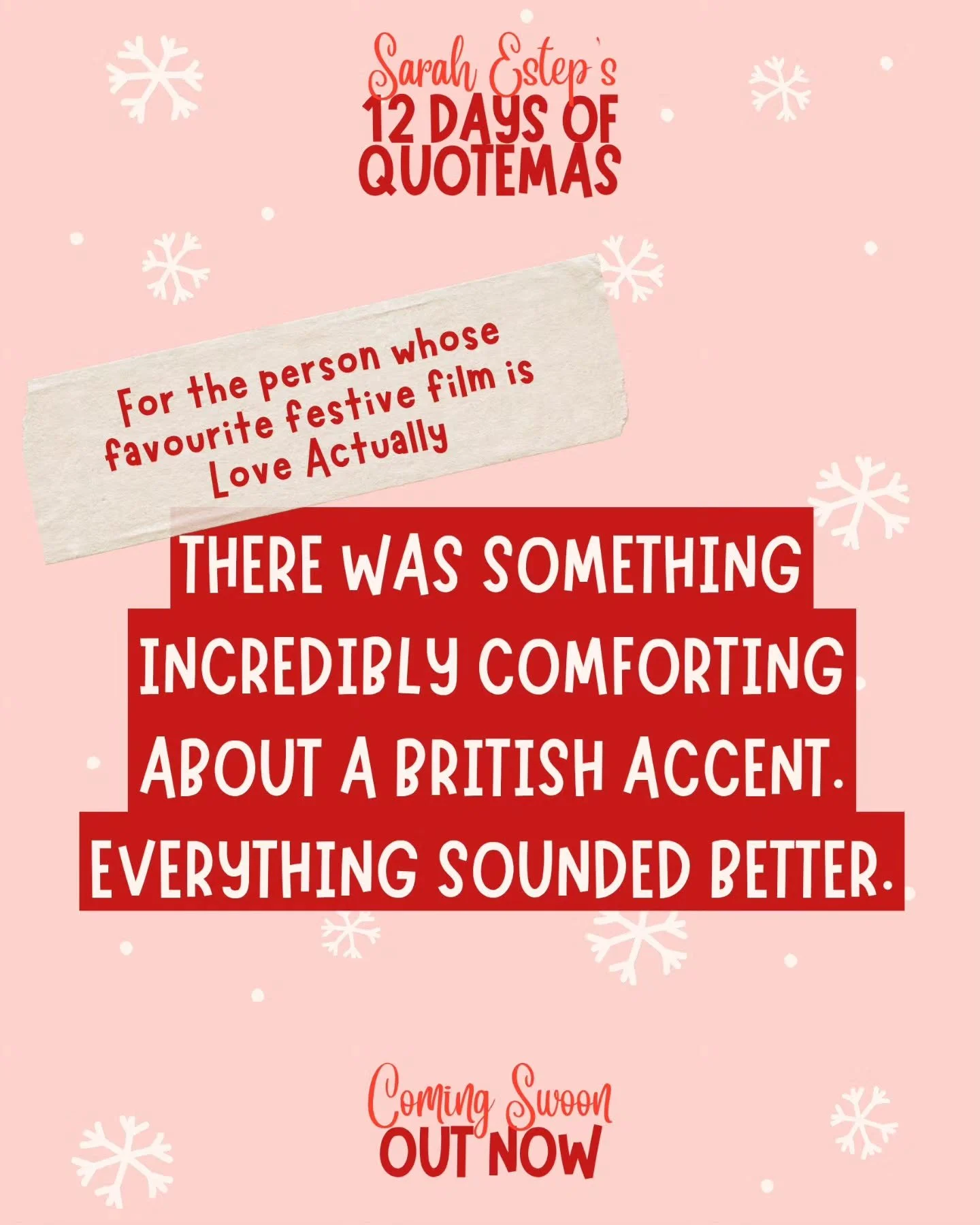 On the eighth day of Quotemas my true love gave to me...

The reason I love Erin's (@erinrachelreads) storieeeees
🇬🇧💂&zwj;♀️🇬🇧💂&zwj;♀️🇬🇧💂&zwj;♀️

I love an accent. I also really love making Erin recap things for me because it just sounds bet