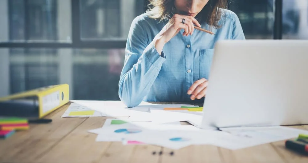 Woman working on a laptop