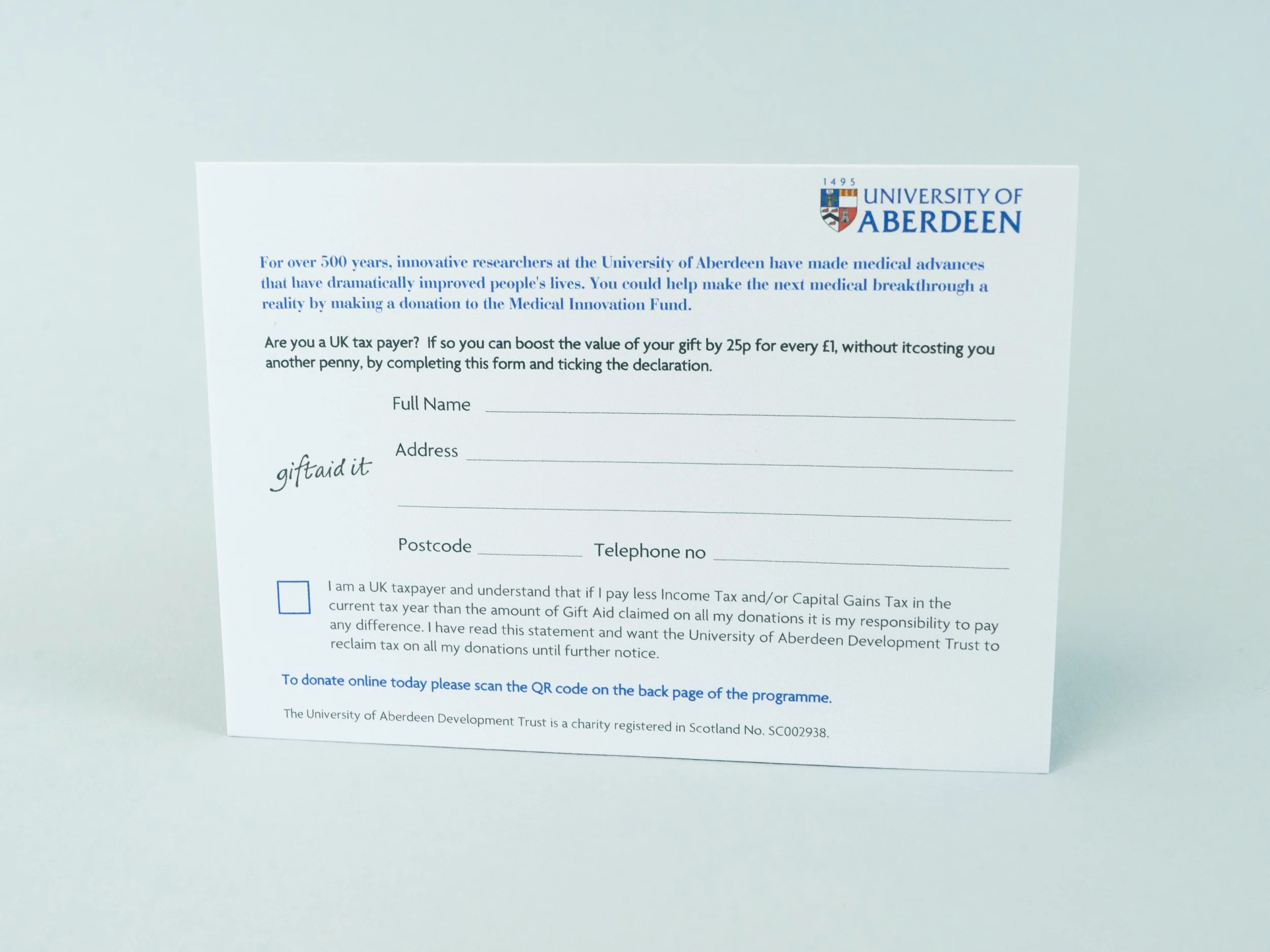 University Gift Aid Envelope