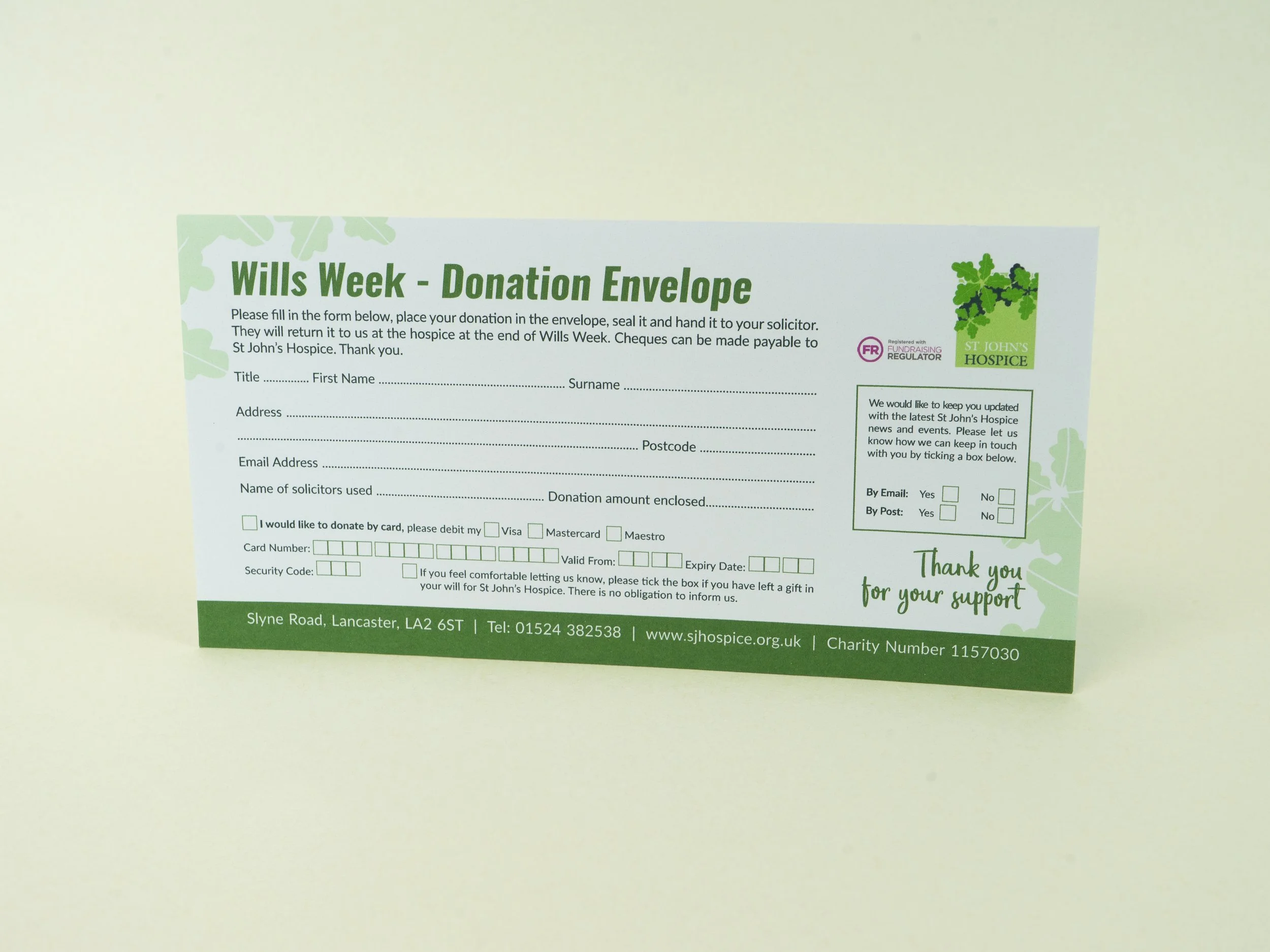 DL Charity donation envelope