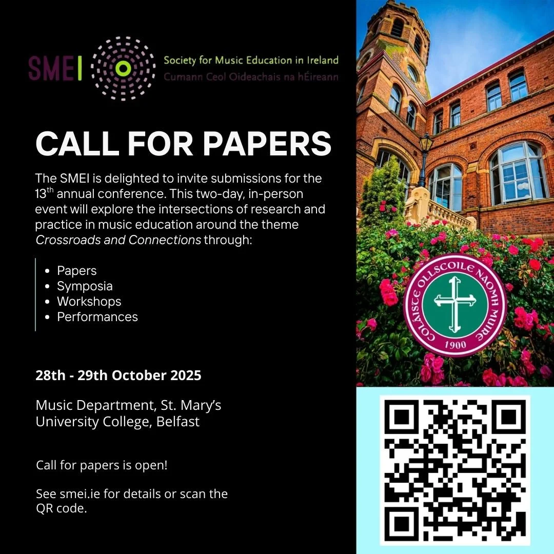 Why present at #SMEI2025?
✔ Share your latest research
✔ Connect with colleagues in music education
✔ Gain valuable feedback
✔ Inspire future practice
Be part of the conversation shaping our field. 🎵

Submit here ➡️ smei.ie/events/annual-conference-