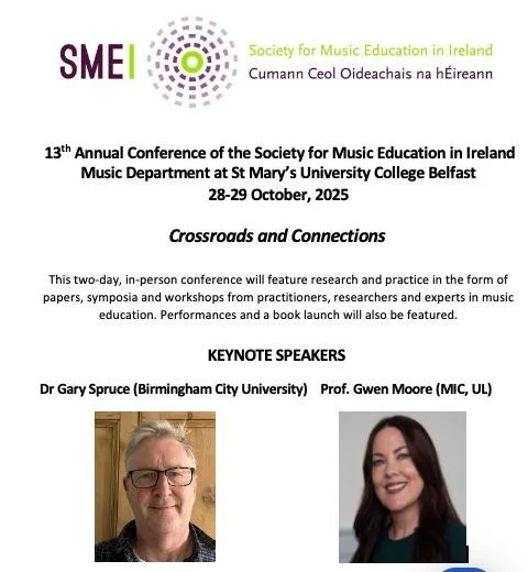 🎉 We Are So Excited to Announce Our Two Outstanding Keynotes! 

👩&zwj;🎓 Prof. Gwen Moore, Mary Immaculate College, University of Limerick and Former SMEI Chair (2013&ndash;2015, 2016&ndash;2018, 2022&ndash;2024)

🎼 Dr. Gary Spruce, Birmingham Cit